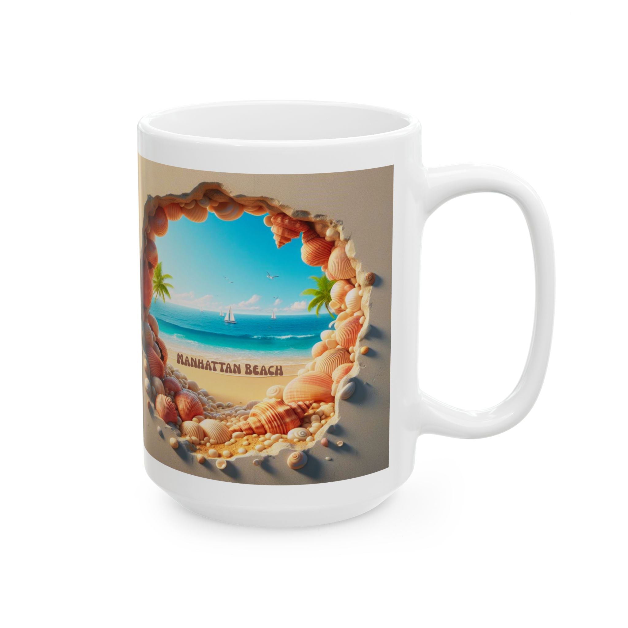 Manhattan Beach Cave Scene Mug | Seaside Palm Ocean Ceramic