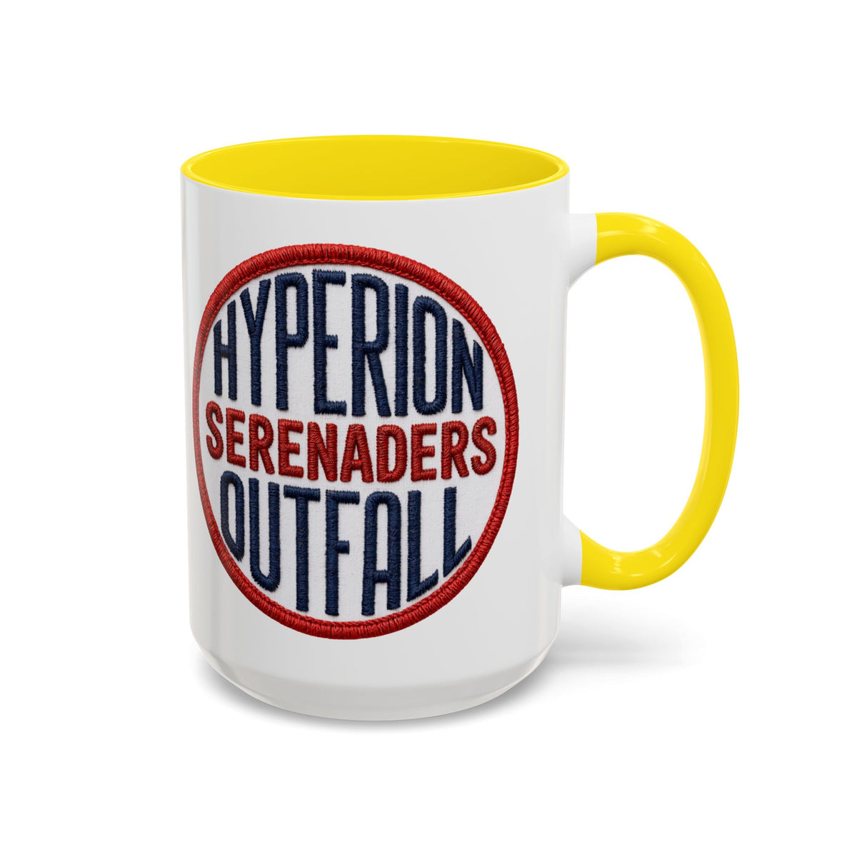 Accent Coffee Mug — "Hyperion Serenaders Outfall" Retro Patch Ceramic Mug (11/15oz)
