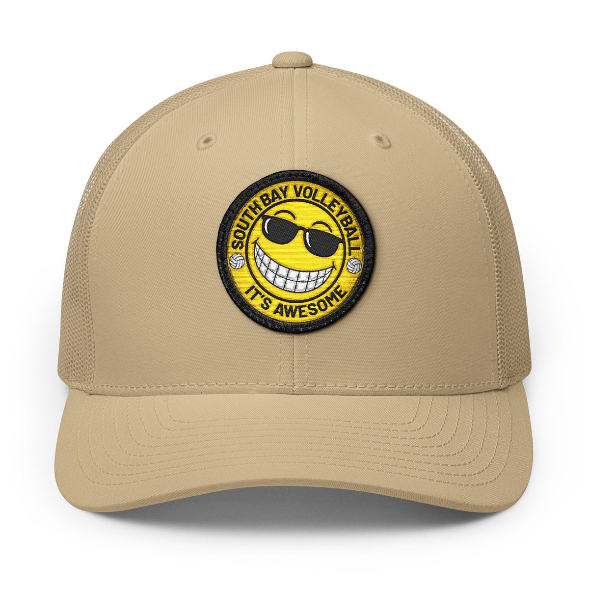 Embroidered Smiley Patch Trucker Hat — 'Smile, It's Awesome' Snapback