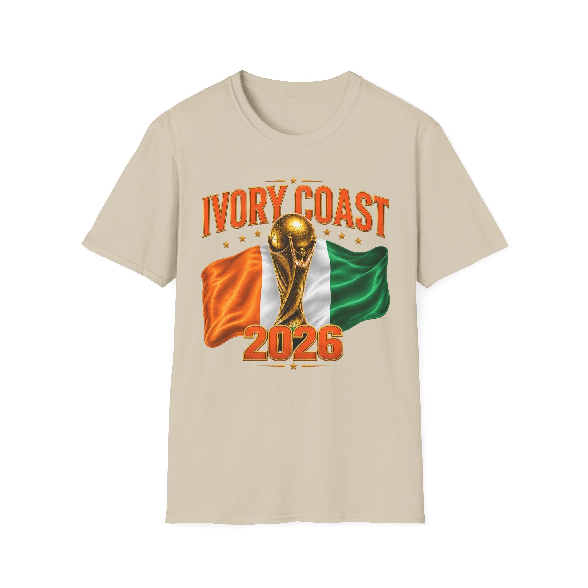 Ivory Coast 2026 World Cup T‑Shirt — FIFA Trophy & Flag Soccer Fan Tee