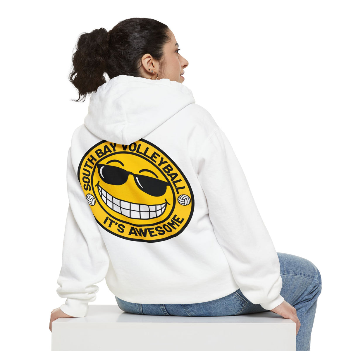 Volleyball Smiley Hoodie — "South Bay Volleyball It's Awesome" Crewneck