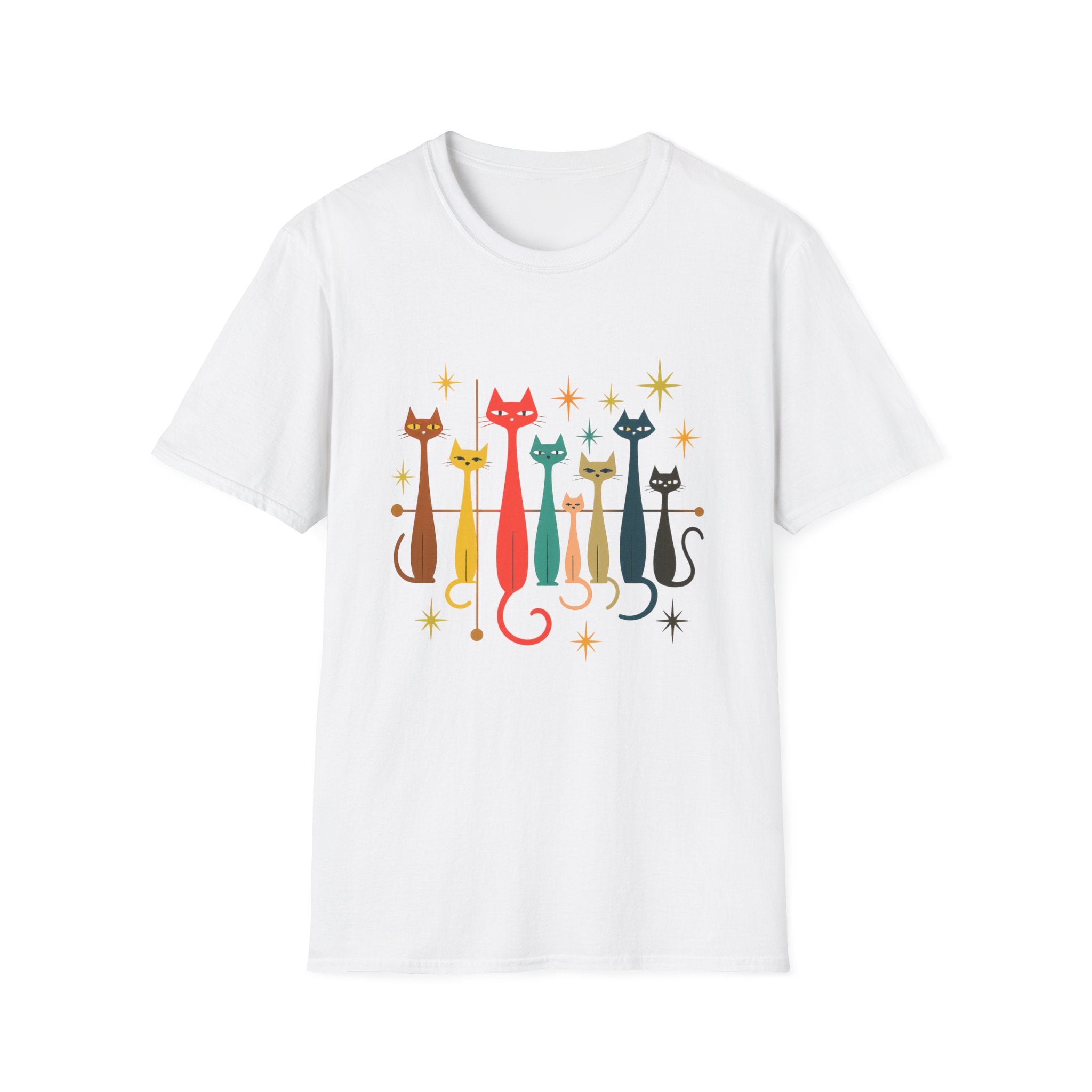 Retro Mid-Century Cats T-Shirt | Colorful Stylized Cat Illustration