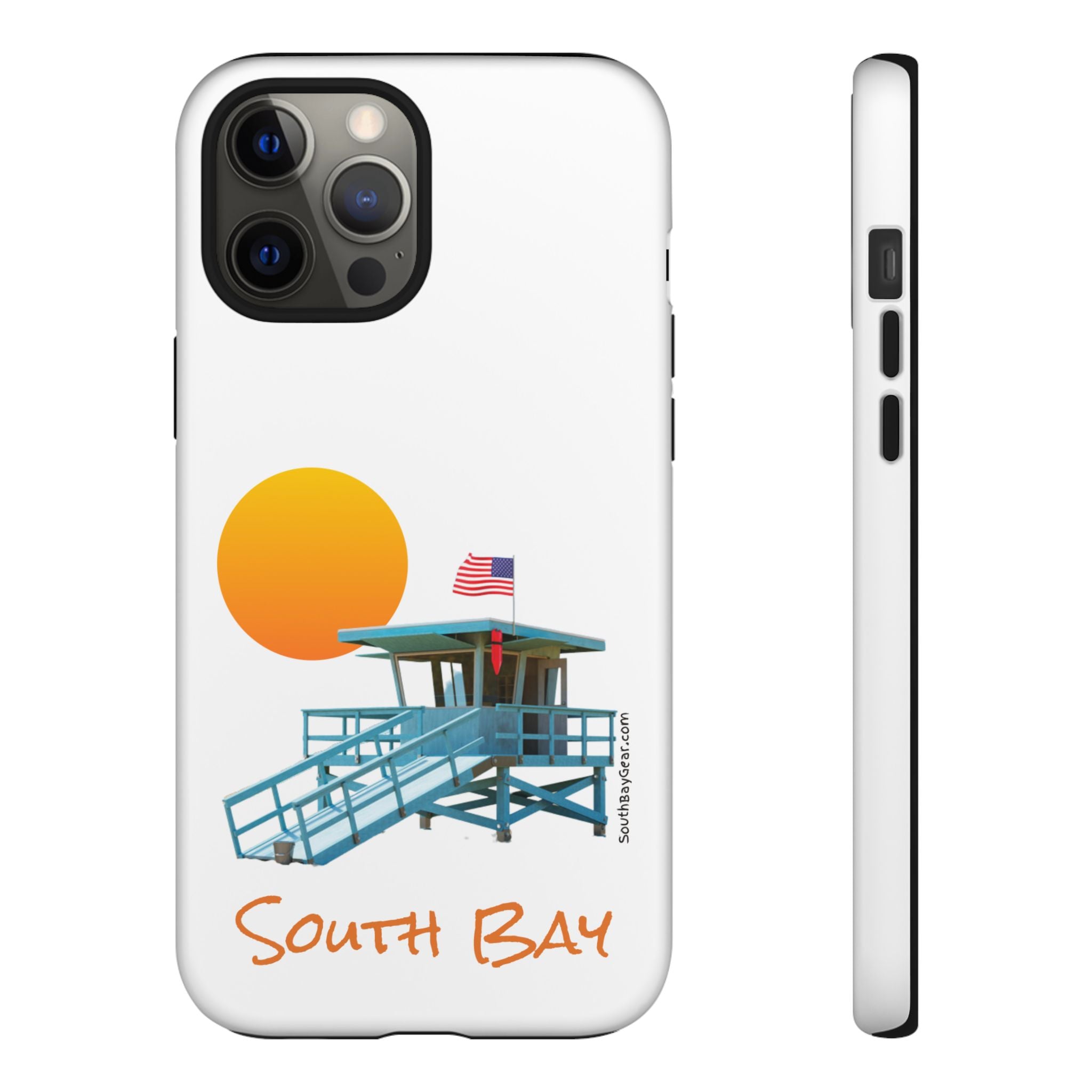 South Bay Lifeguard Stand with American Flag Tough Phone Cases