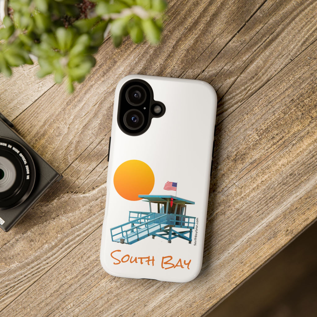 South Bay Lifeguard Stand with American Flag Tough Phone Cases