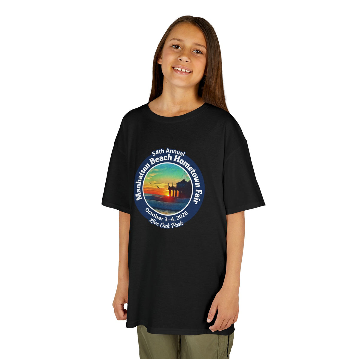 Kids Tee — Manhattan Beach Hometown Fair 2026 Sunset Logo