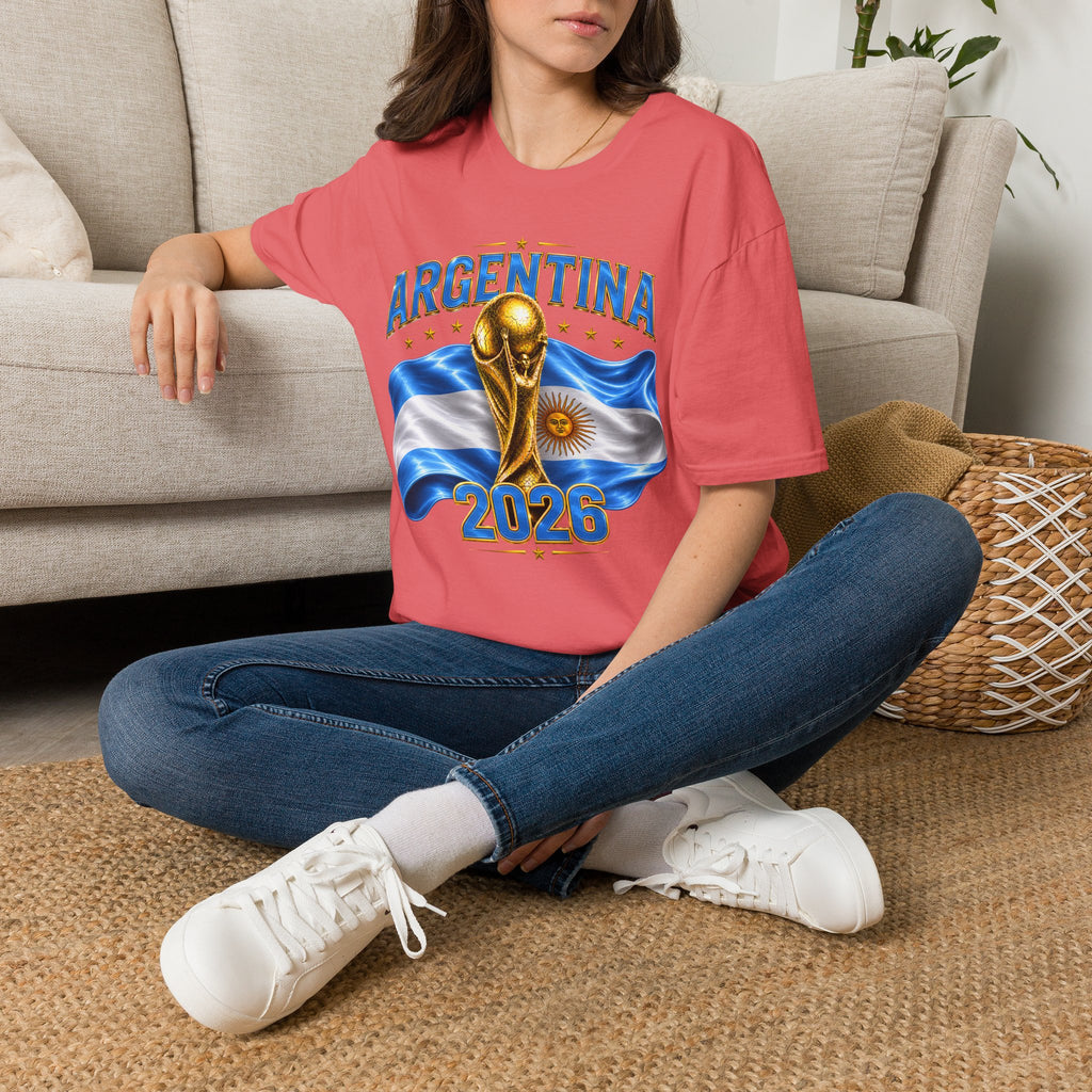 Argentina 2026 World Cup T-Shirt — Golden Trophy & Flag Soccer Fan Tee