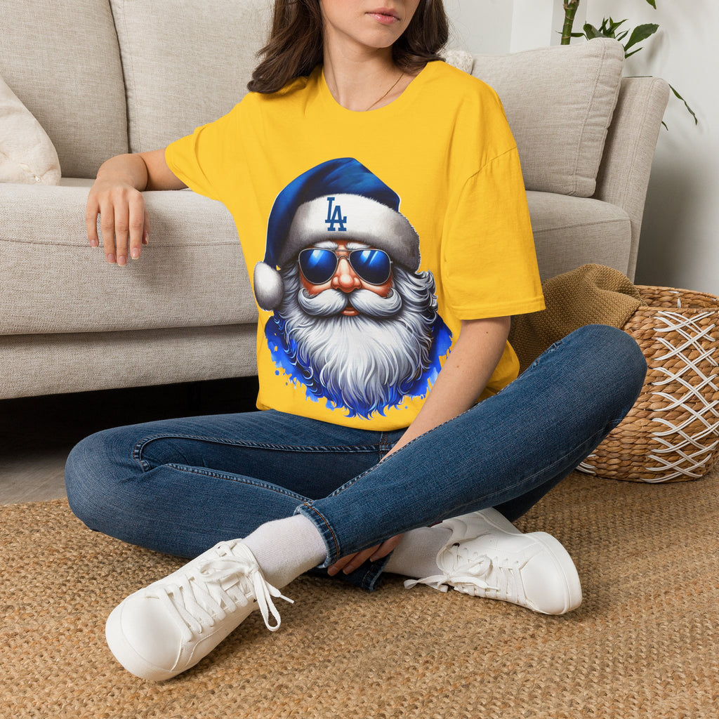 LA Dodgers Blue Santa T-Shirt — Cool Sunglasses Holiday Tee