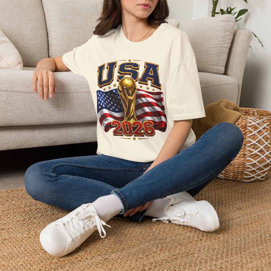 USA World Cup 2026 Soccer T-Shirt – American Flag & Trophy Design