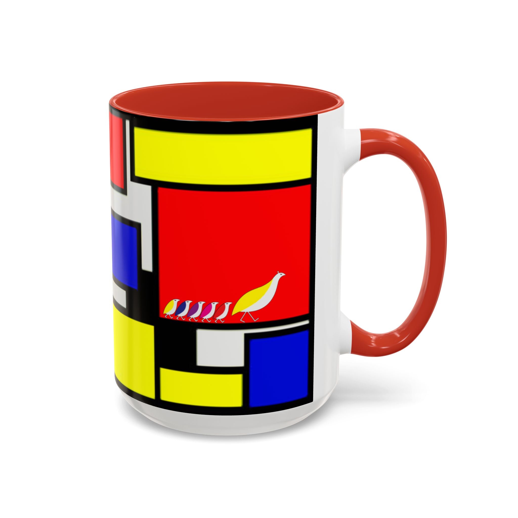 IKIYK School Bus Mondrian Style Geometric Pattern Mug | Accent Coffee Mug 11oz 15oz 1970s