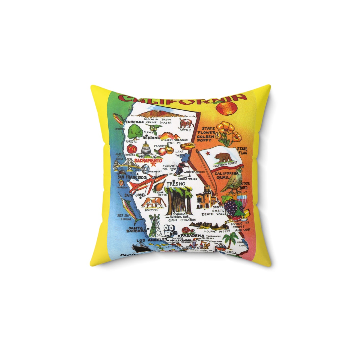 California Fun Map - Faux Suede Square Pillow