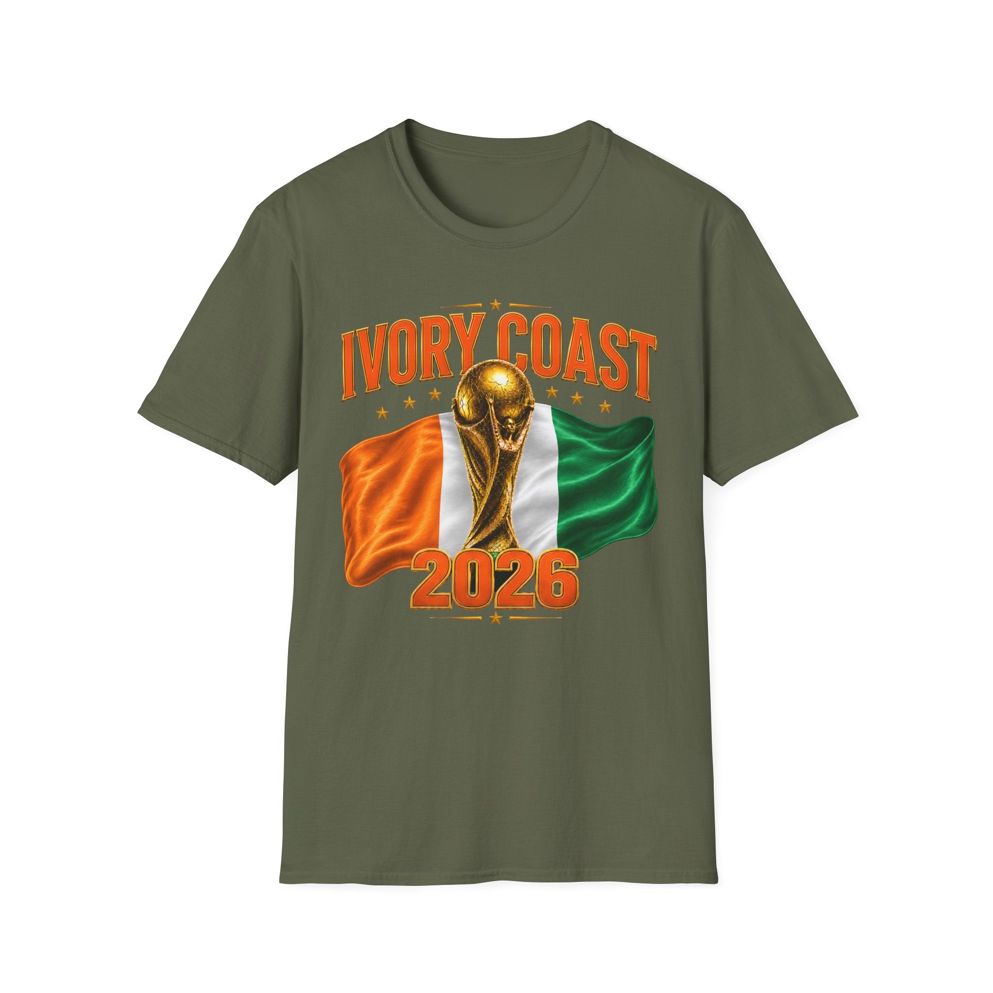 Ivory Coast 2026 World Cup T‑Shirt — FIFA Trophy & Flag Soccer Fan Tee