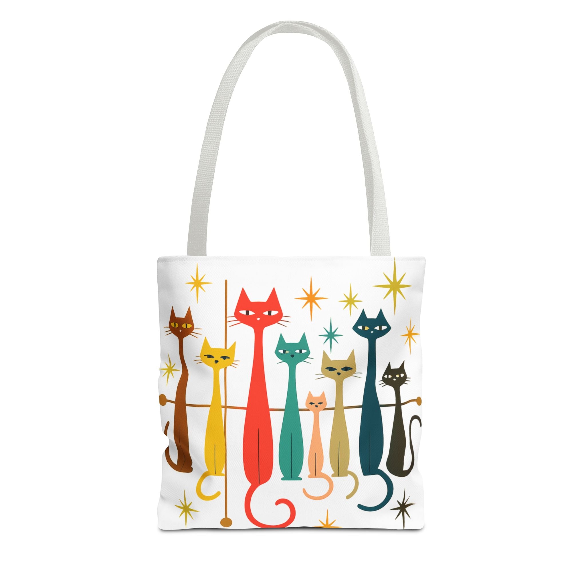 Retro Long Cats Tote Bag | Colorful Mid-Century Cat Pattern
