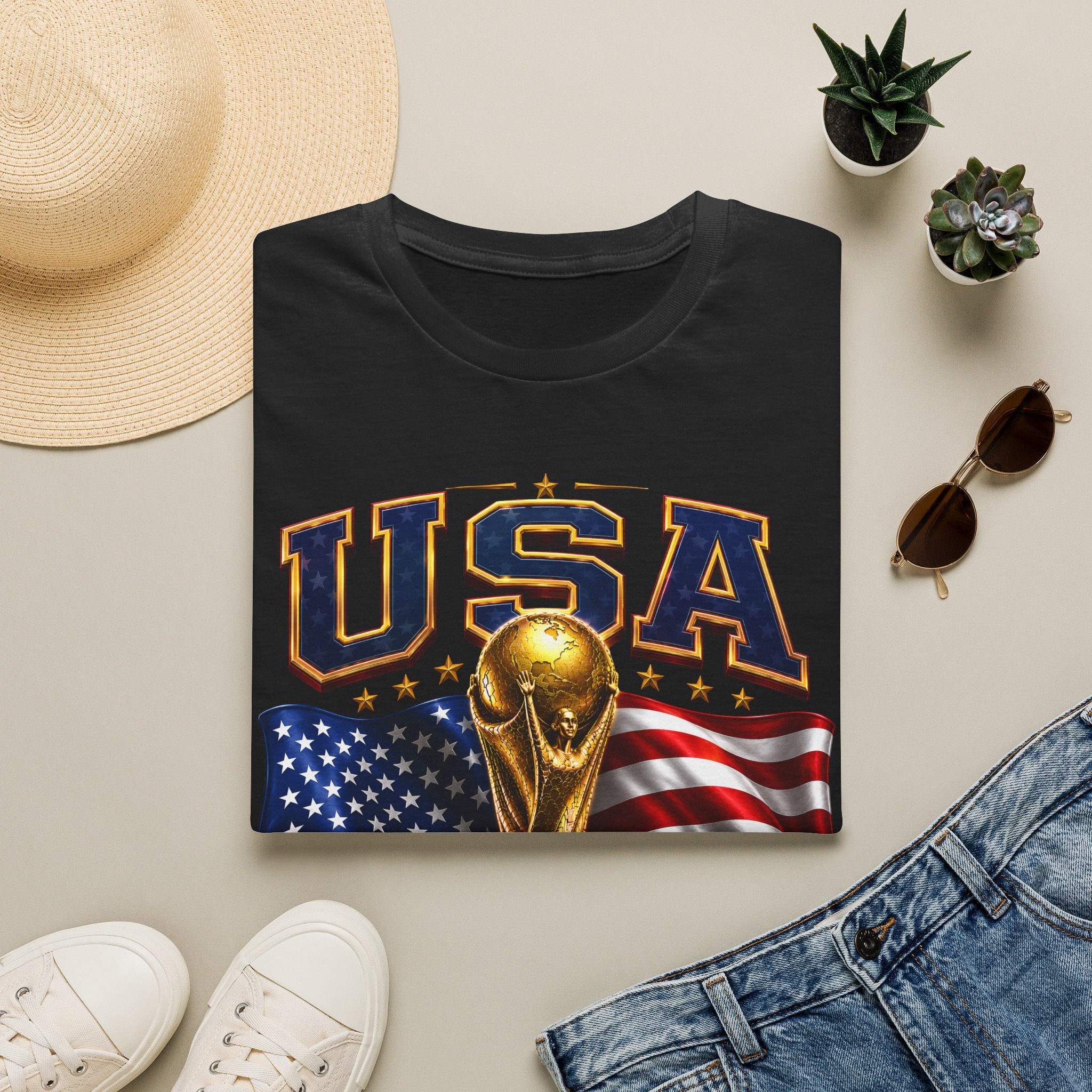 USA World Cup 2026 Soccer T-Shirt – American Flag & Trophy Design