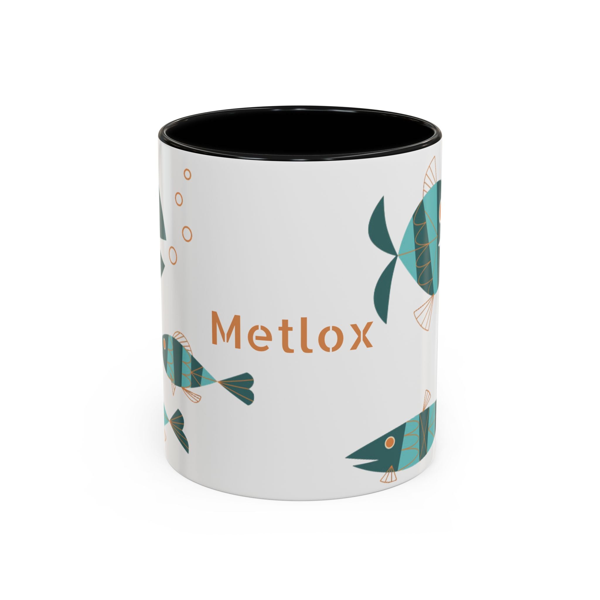 Metlox Pottery Teal Geometric Fish Mug | Accent Coffee Mug