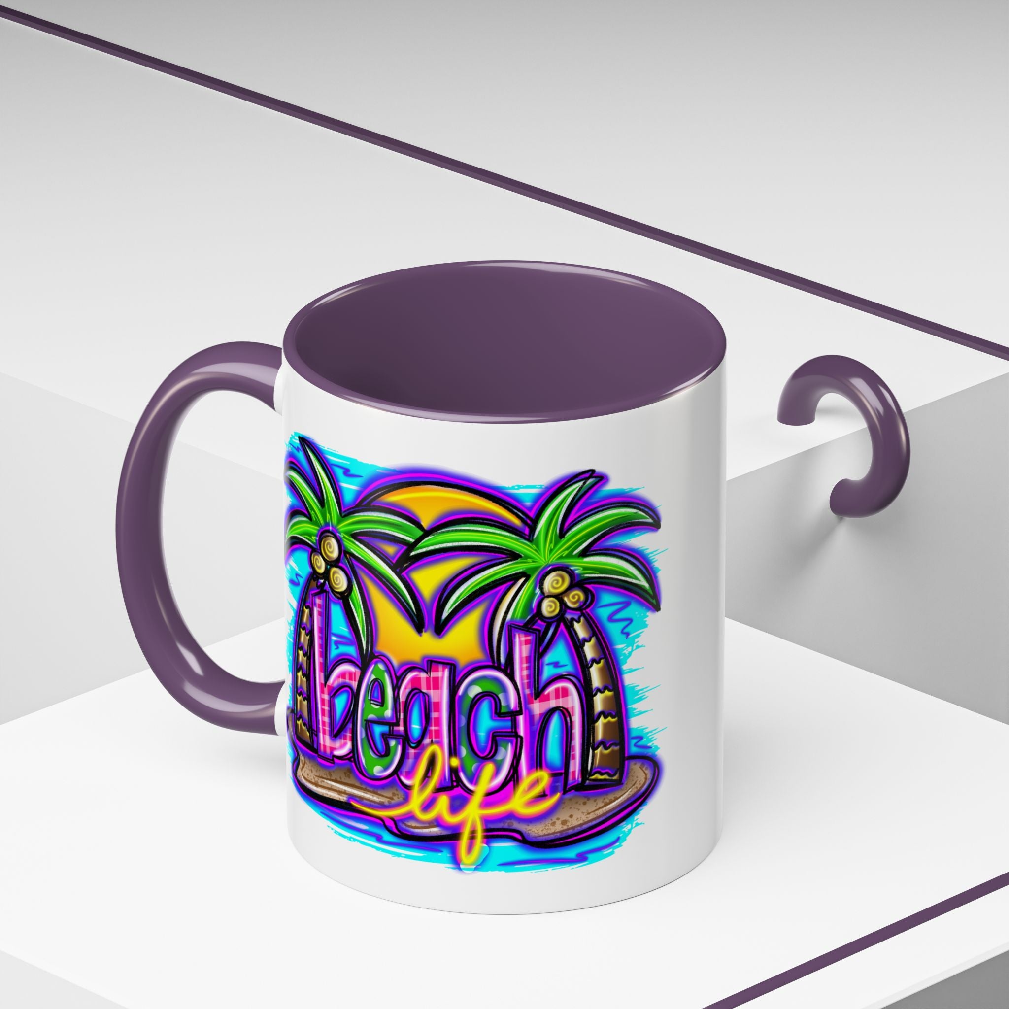 Beach Life Coffee Mug — Tropical Palm Sunset Accent Mug (11/15oz)