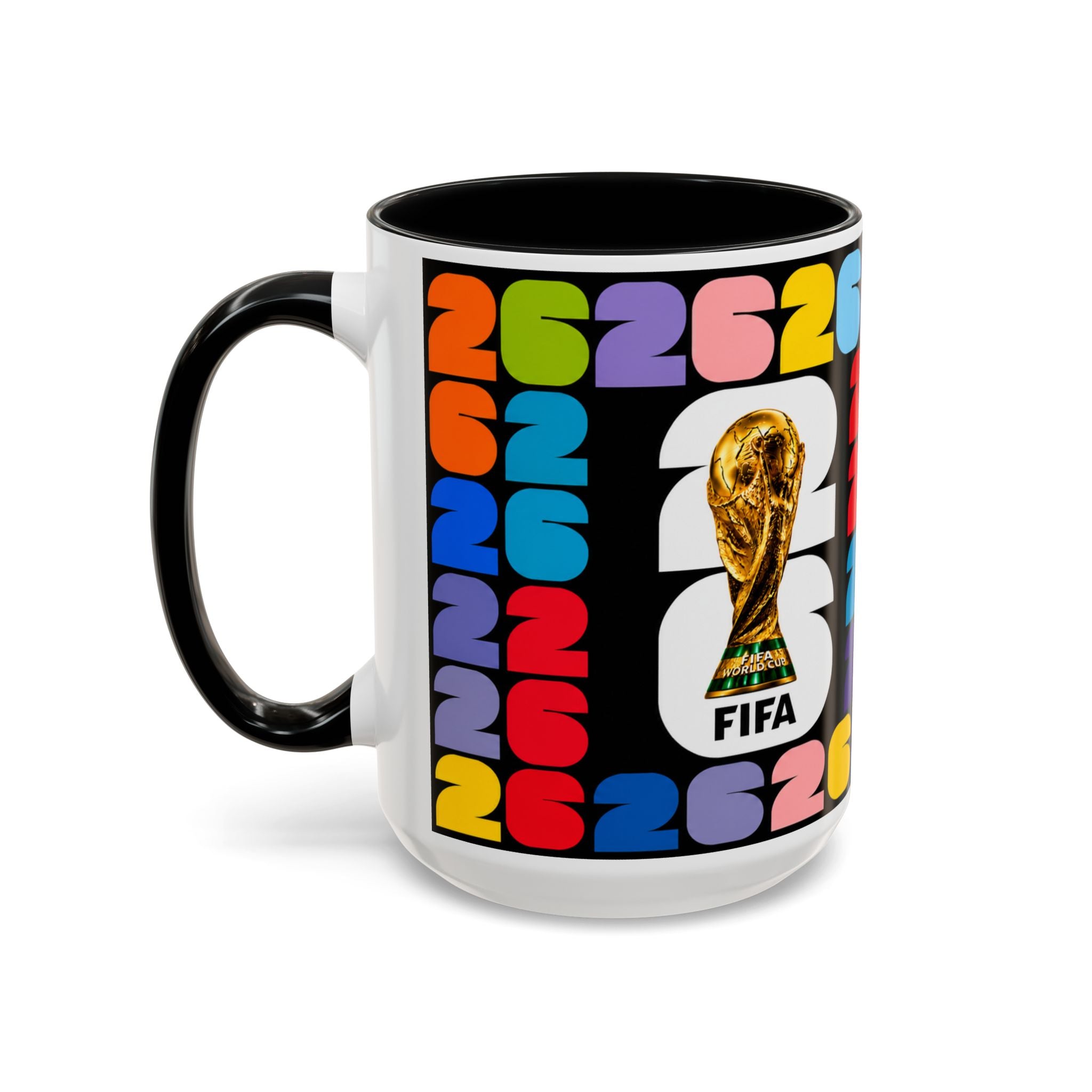 2026 World Cup Accent Coffee Mug – Colorful FIFA Trophy Design (11/15oz)