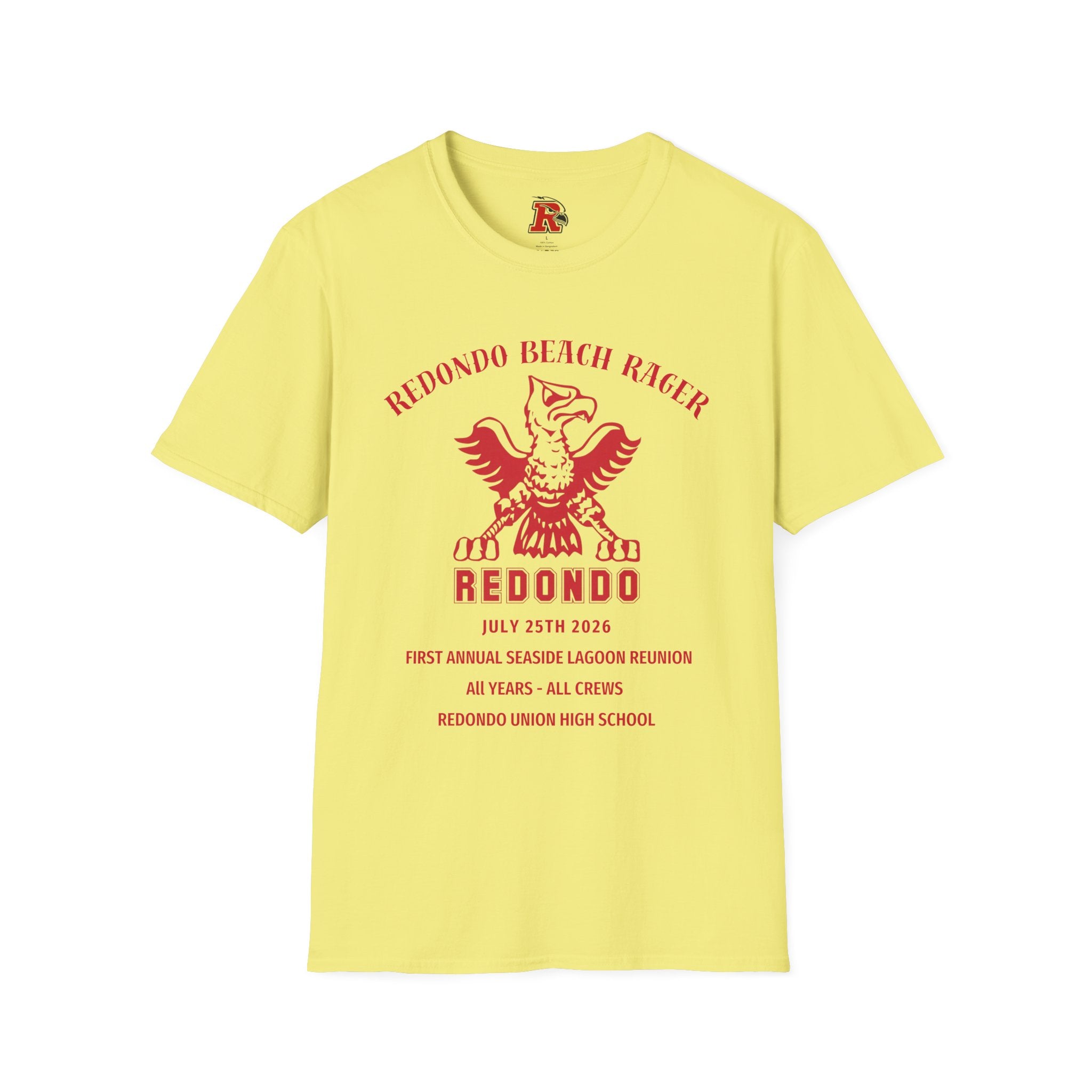 Redondo Beach Rager T-Shirt — Vintage School Spirit Graphic Tee - First Annual All Class Reunion 7-25-26 at Seaside Lagoon Redondo Beach