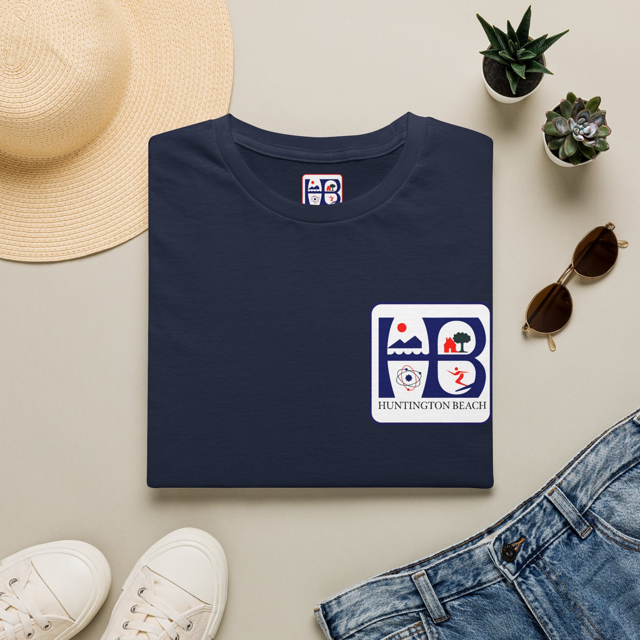 Huntington Beach Retro Logo T-Shirt — HB Surf & Sunset Tee (printed 3 side)