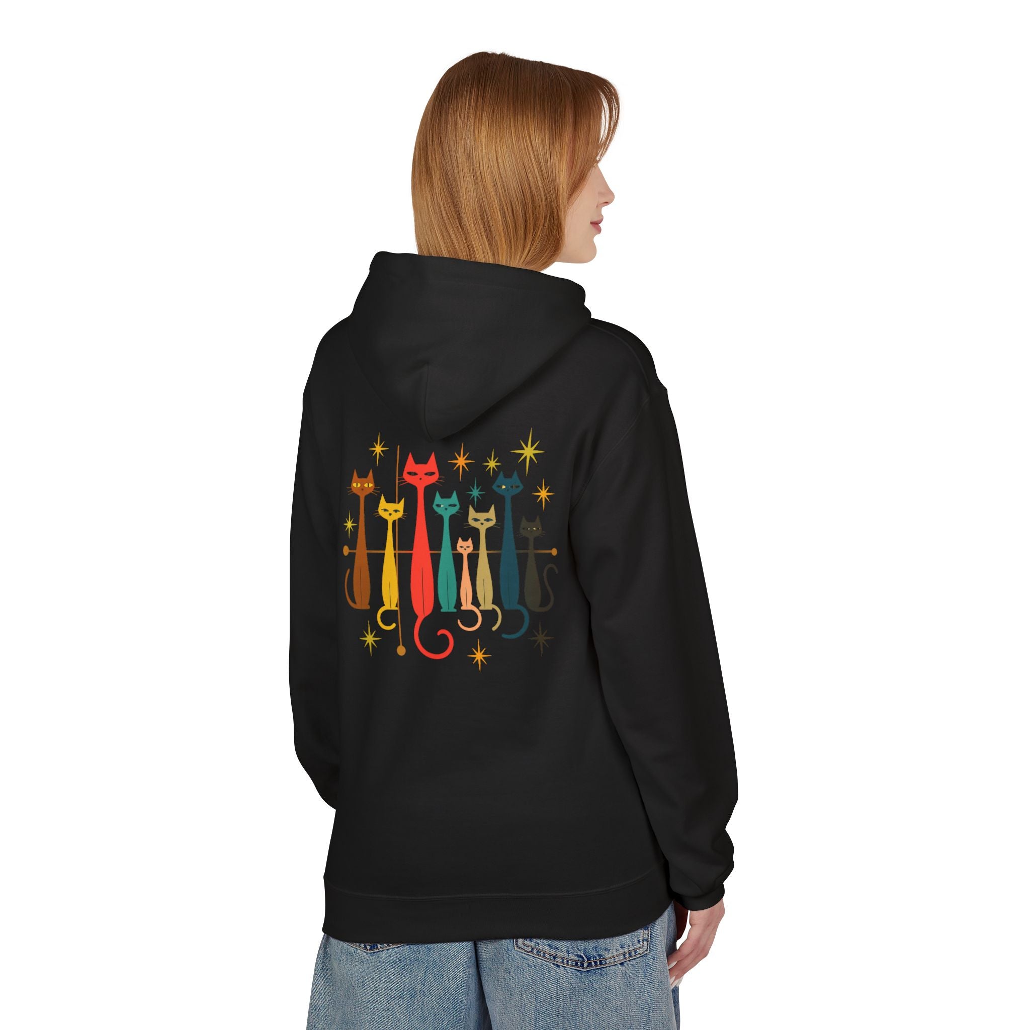 Retro Long Cats hoodie | Colorful Cat Illustration (printed front and back)