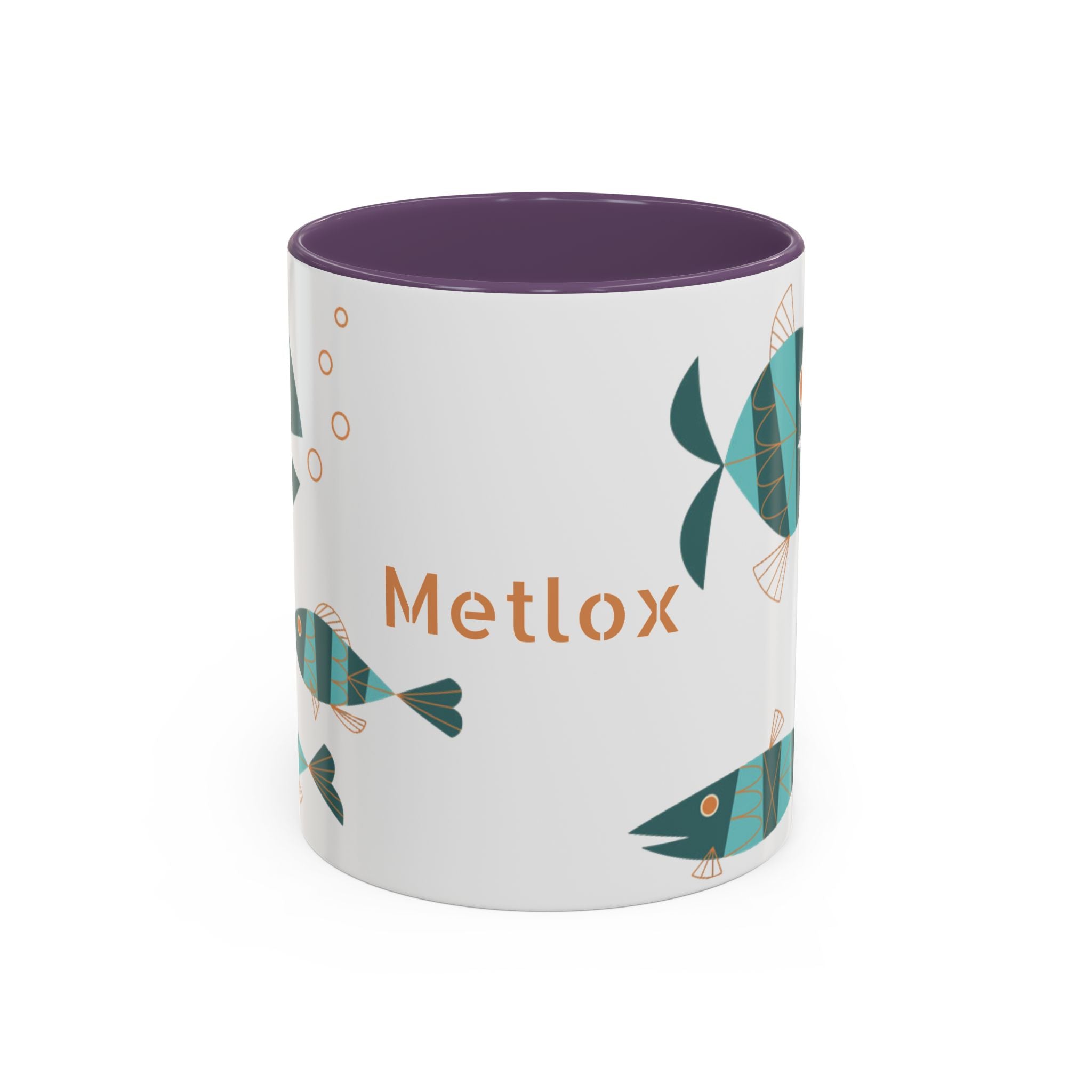 Metlox Pottery Teal Geometric Fish Mug | Accent Coffee Mug
