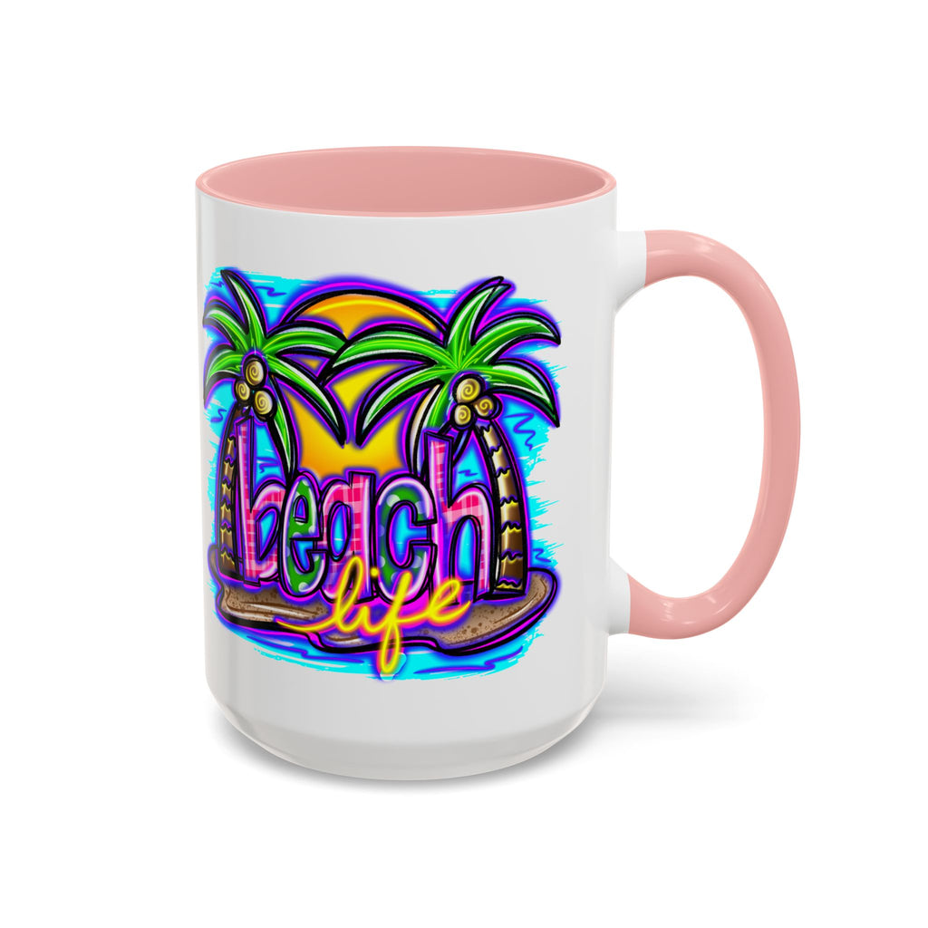 Beach Life Coffee Mug — Tropical Palm Sunset Accent Mug (11/15oz)