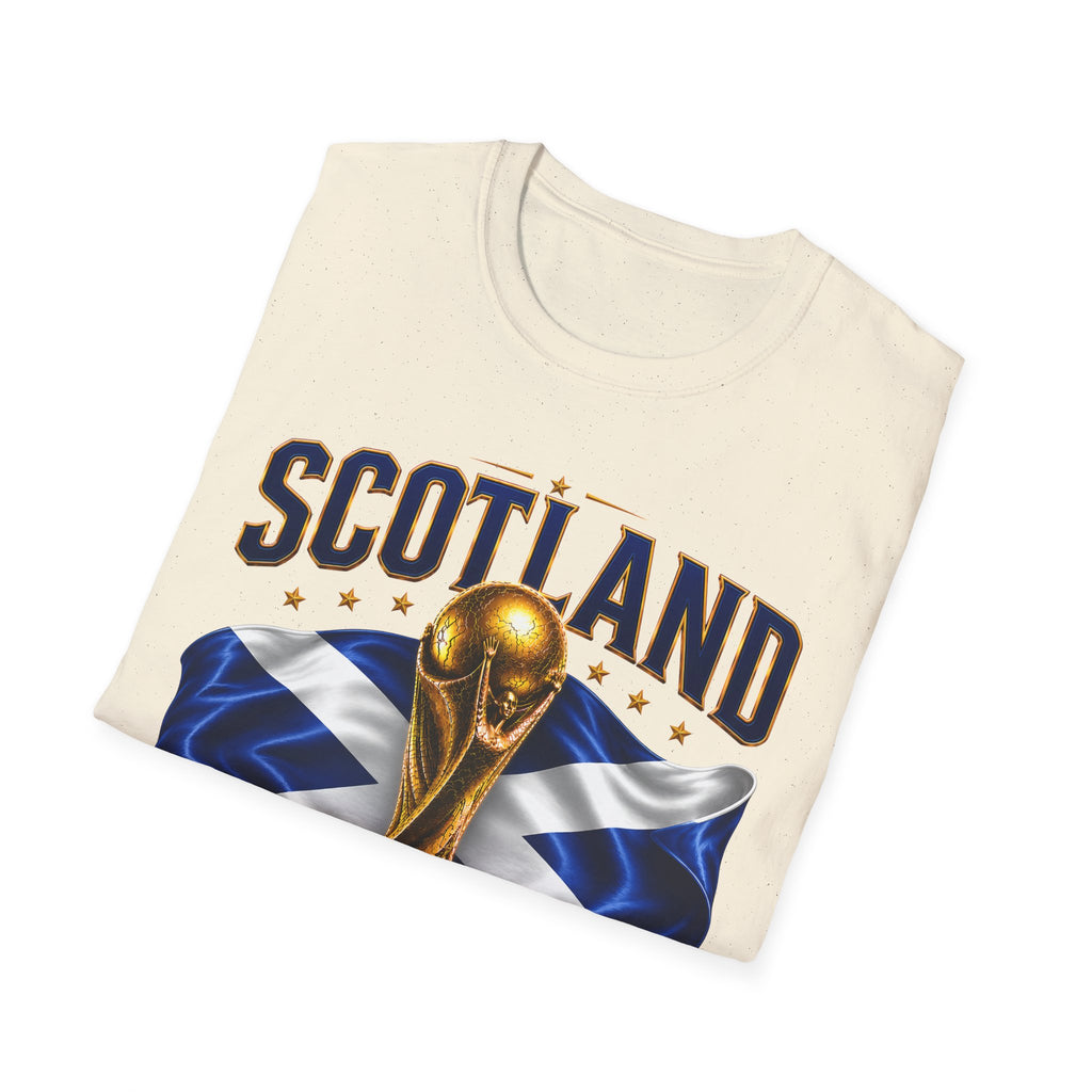 Scotland 2026 World Cup Soccer T-Shirt — Scottish Flag & Trophy Football Tee