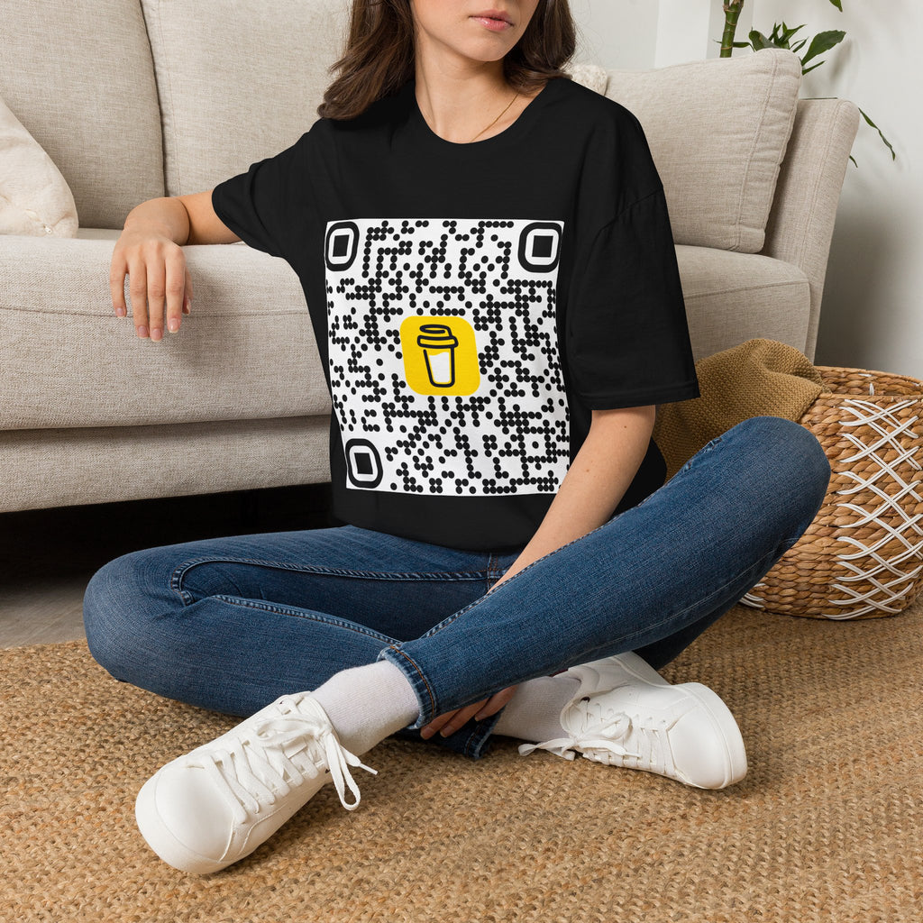QR Code Coffee Cup T‑Shirt — Scan-to-Order Cafe Tee