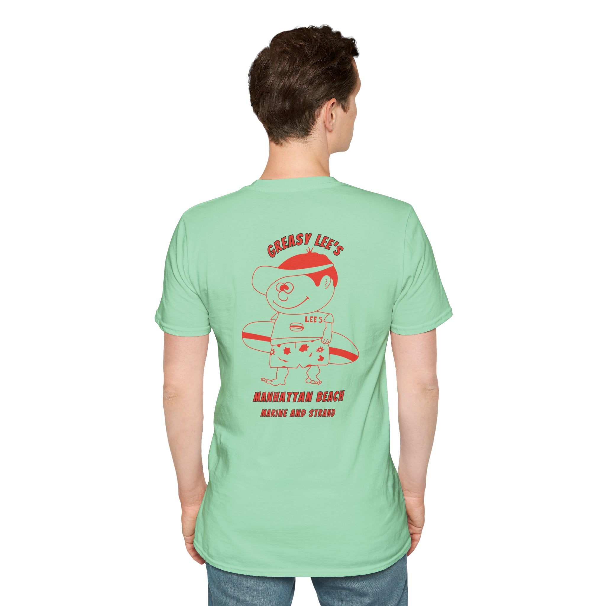 Greasy Lee's Manhattan Beach Old School T-Shirt | Marine and Strand Manhattan Beach Vintage Surf Design