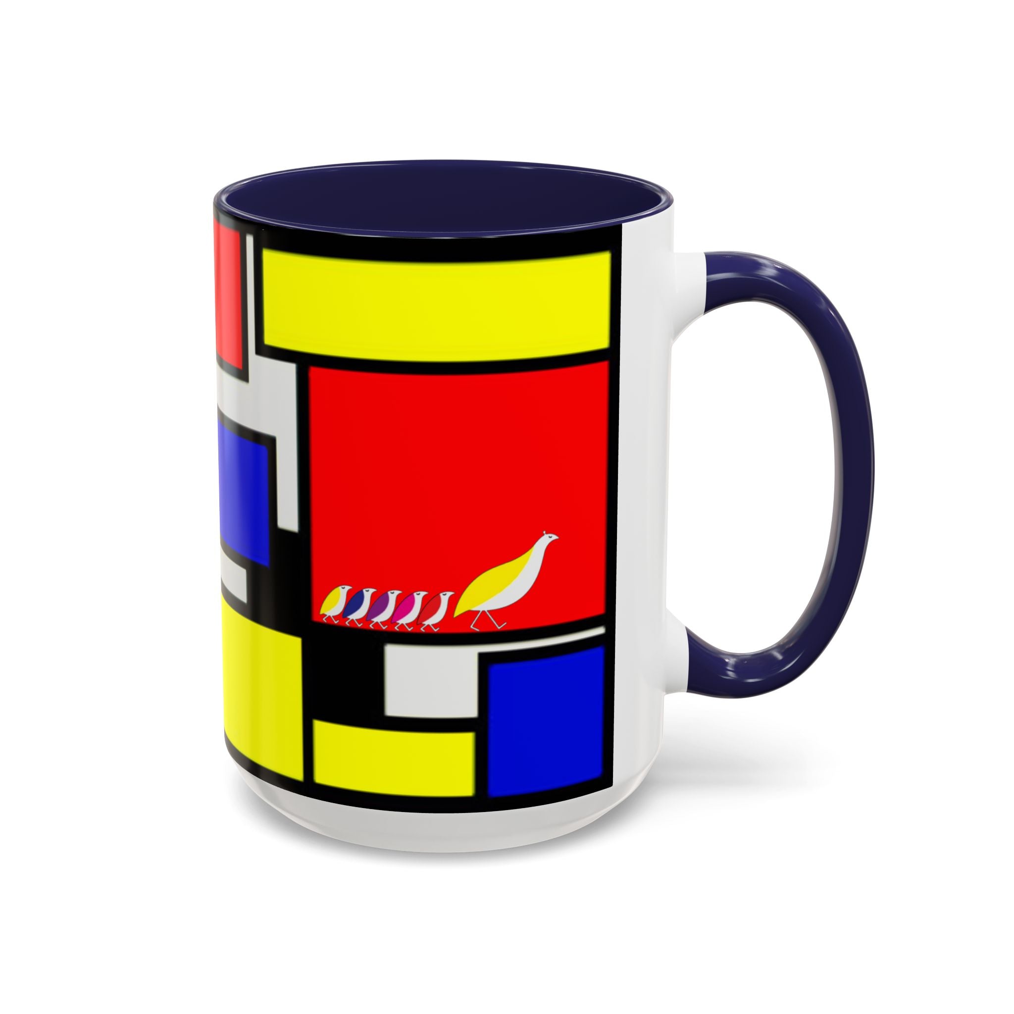 IKIYK School Bus Mondrian Style Geometric Pattern Mug | Accent Coffee Mug 11oz 15oz 1970s