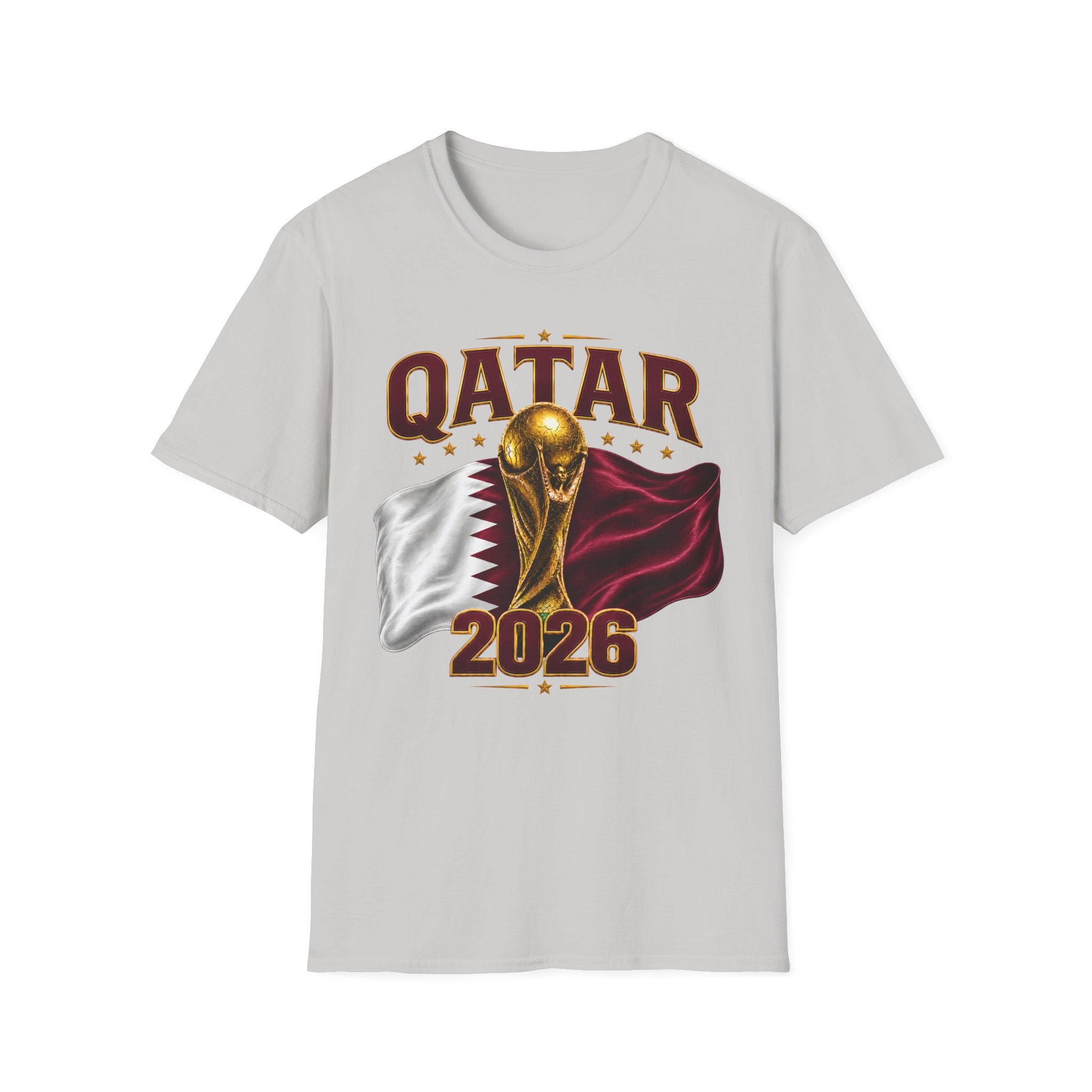 Qatar 2026 World Cup T-Shirt — Golden Trophy & Flag Soccer Tee