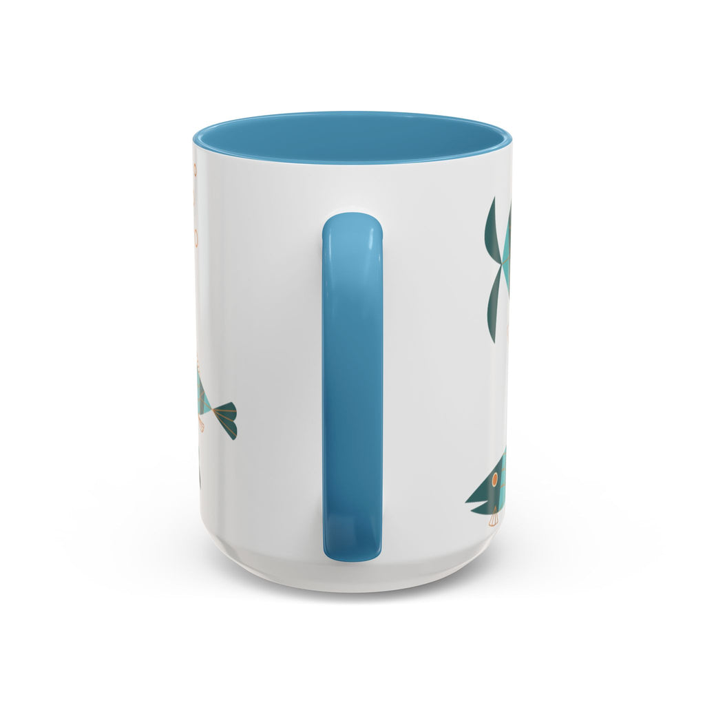 Metlox Pottery Teal Geometric Fish Mug | Accent Coffee Mug