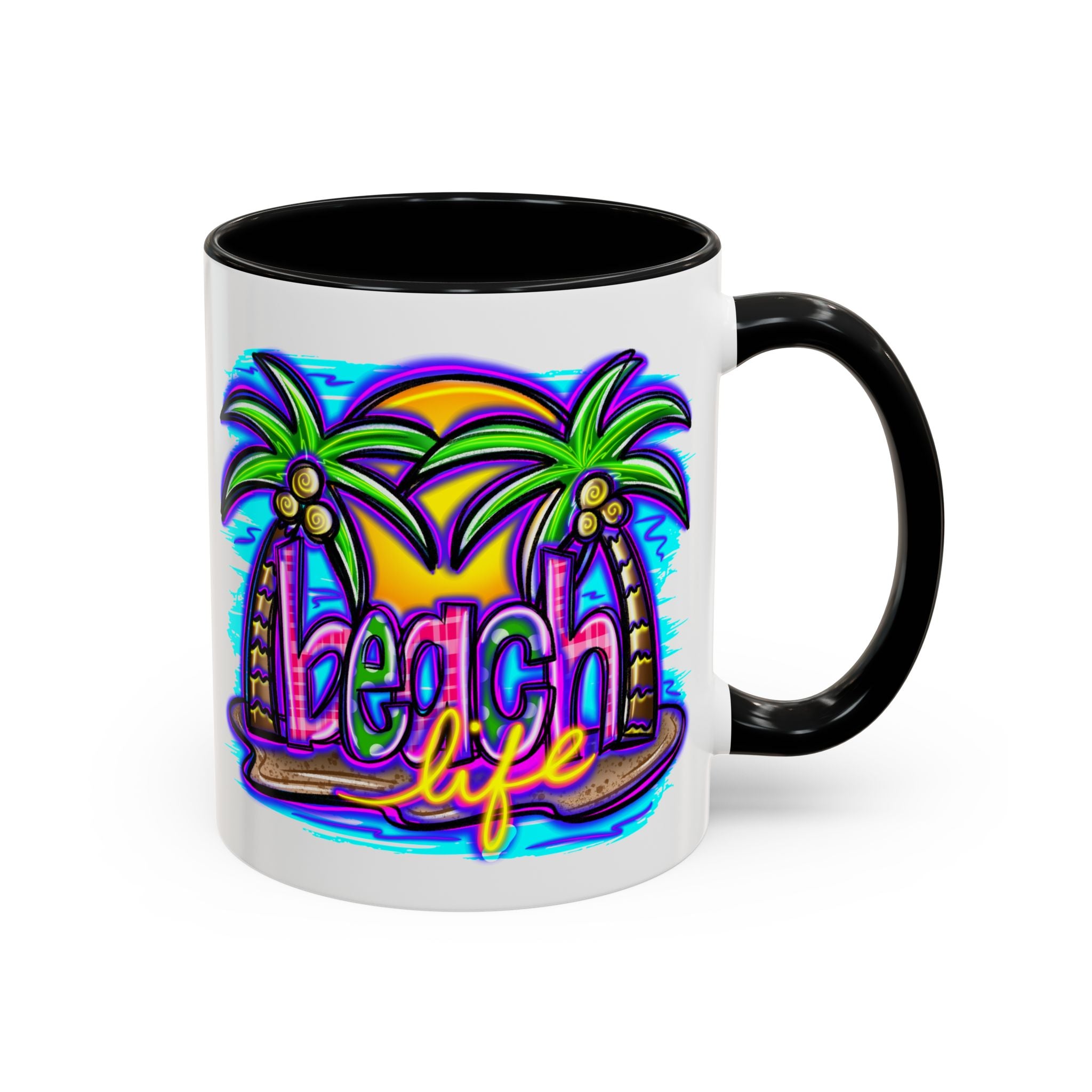 Beach Life Coffee Mug — Tropical Palm Sunset Accent Mug (11/15oz)