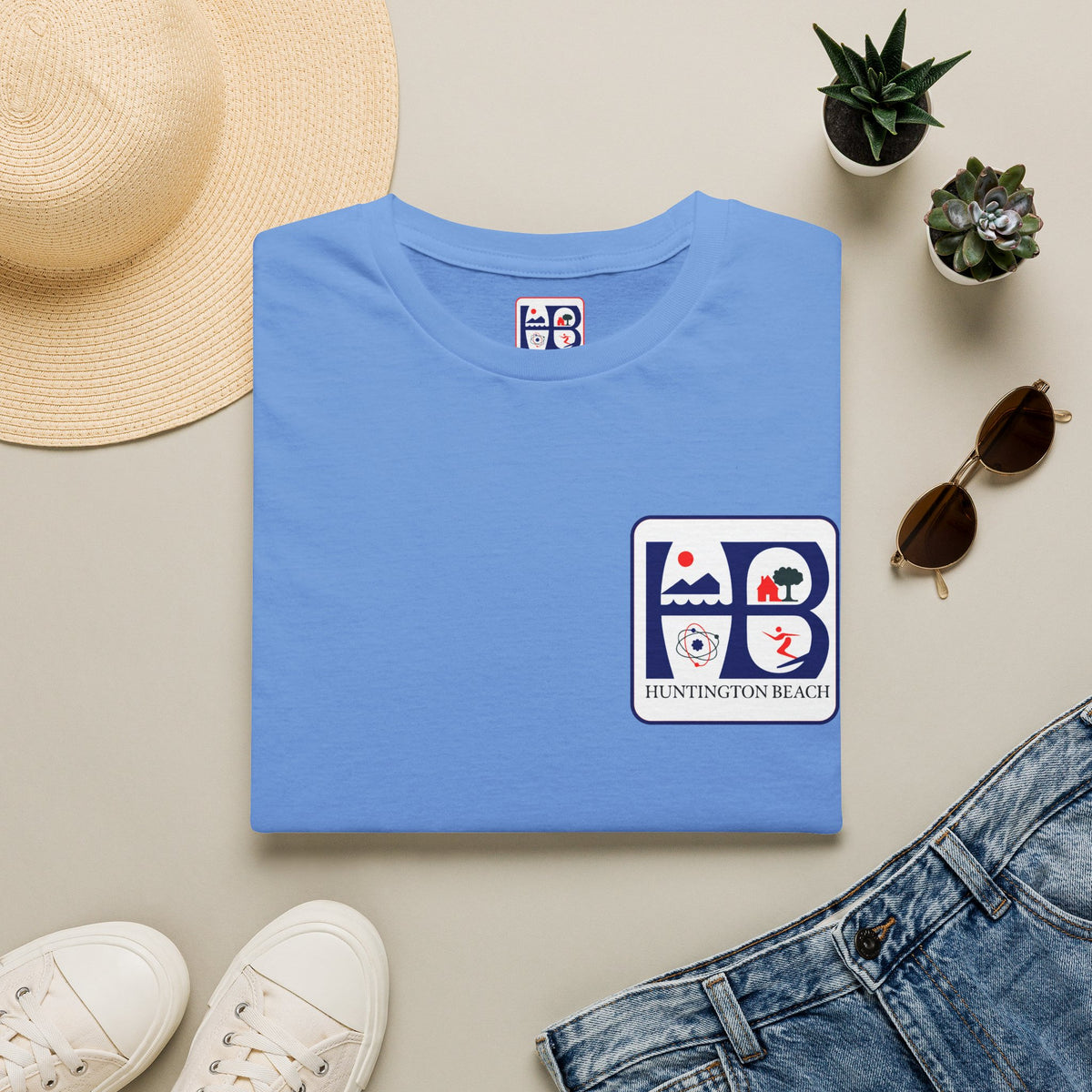Huntington Beach Retro Logo T-Shirt — HB Surf & Sunset Tee (printed 3 side)