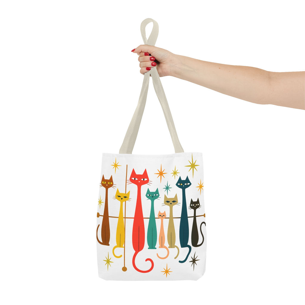 Retro Long Cats Tote Bag | Colorful Mid-Century Cat Pattern