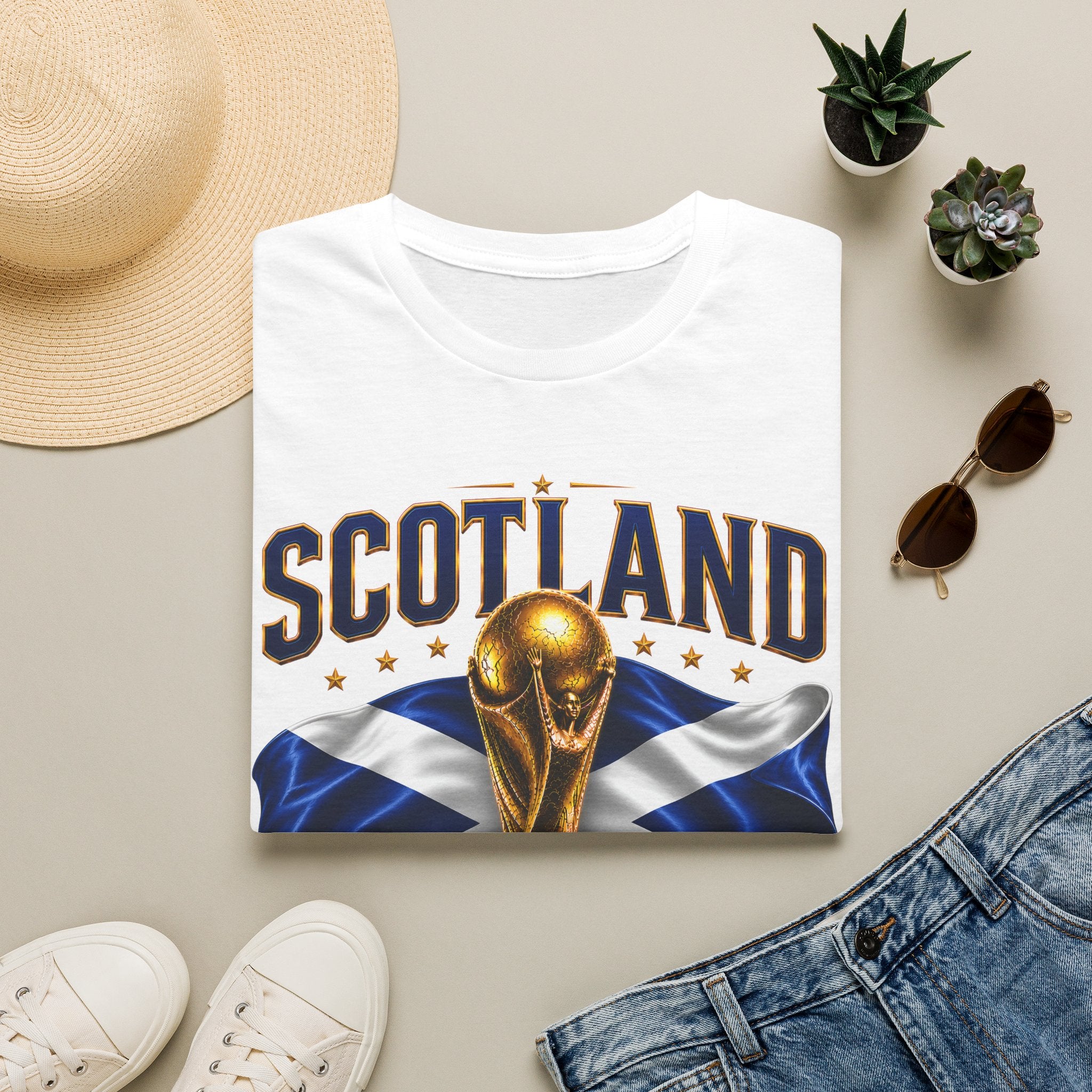 Scotland 2026 World Cup Soccer T-Shirt — Scottish Flag & Trophy Football Tee