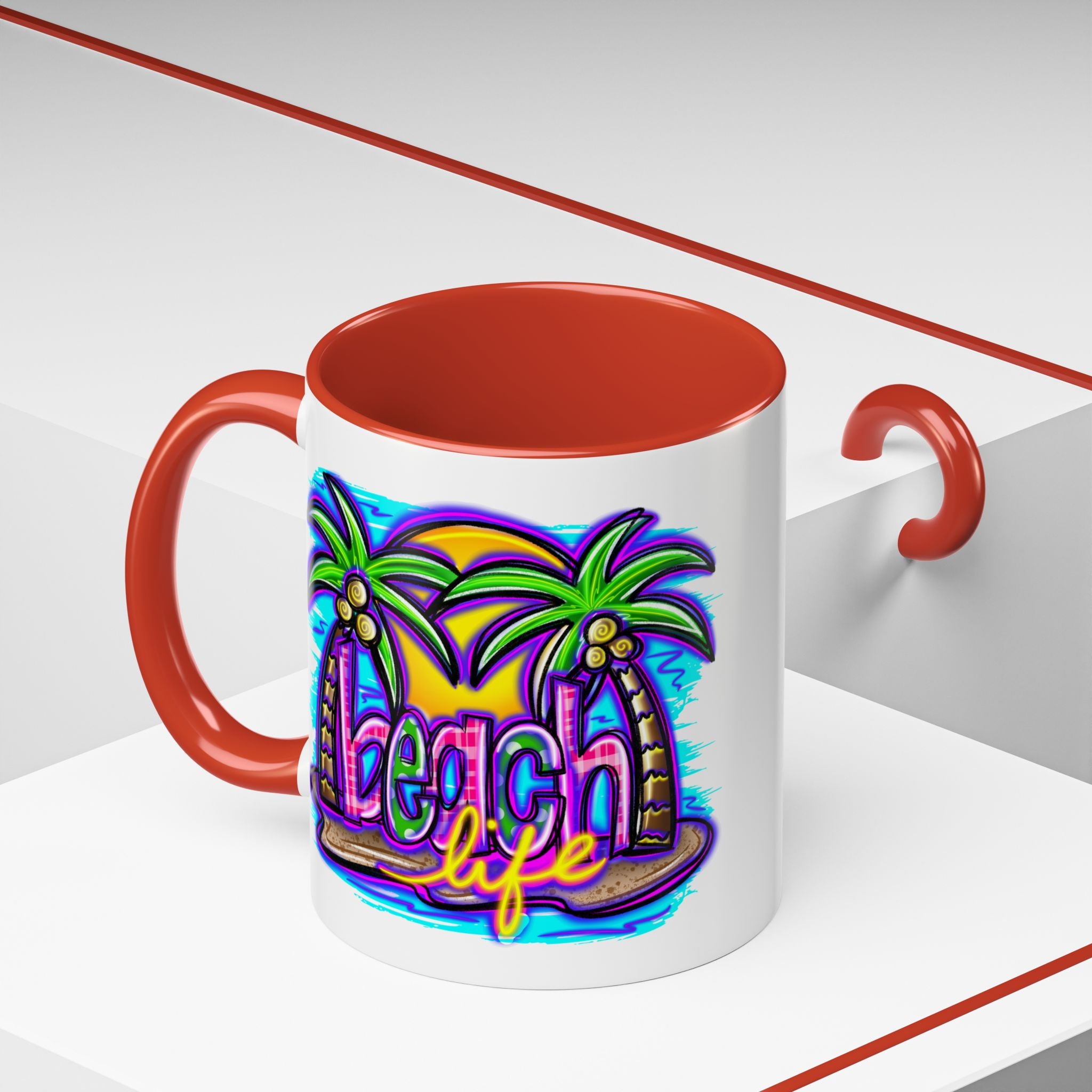 Beach Life Coffee Mug — Tropical Palm Sunset Accent Mug (11/15oz)