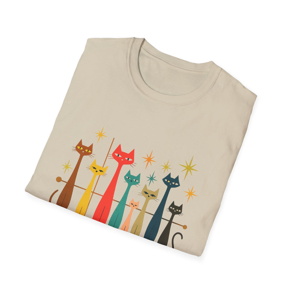 Retro Mid-Century Cats T-Shirt | Colorful Stylized Cat Illustration