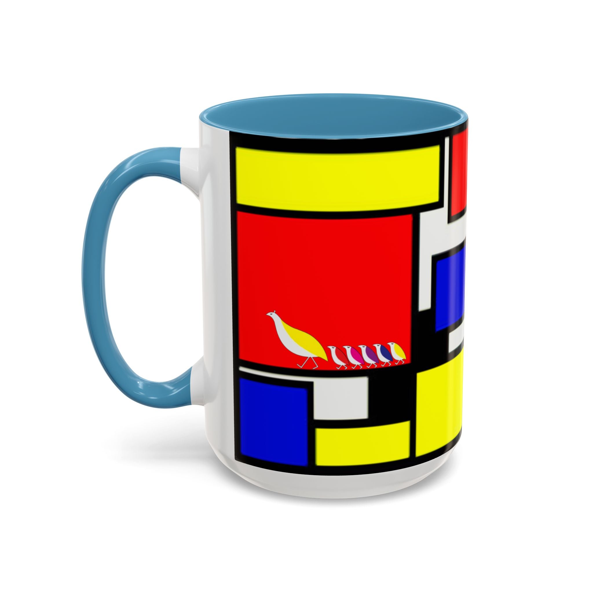 IKIYK School Bus Mondrian Style Geometric Pattern Mug | Accent Coffee Mug 11oz 15oz 1970s