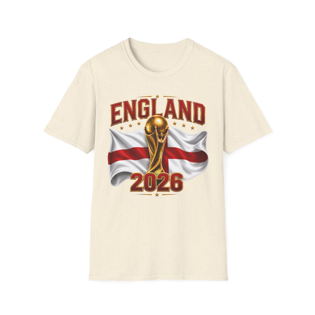 England 2026 World Cup T-Shirt — Gold Trophy & St George’s Flag Soccer Fan Tee