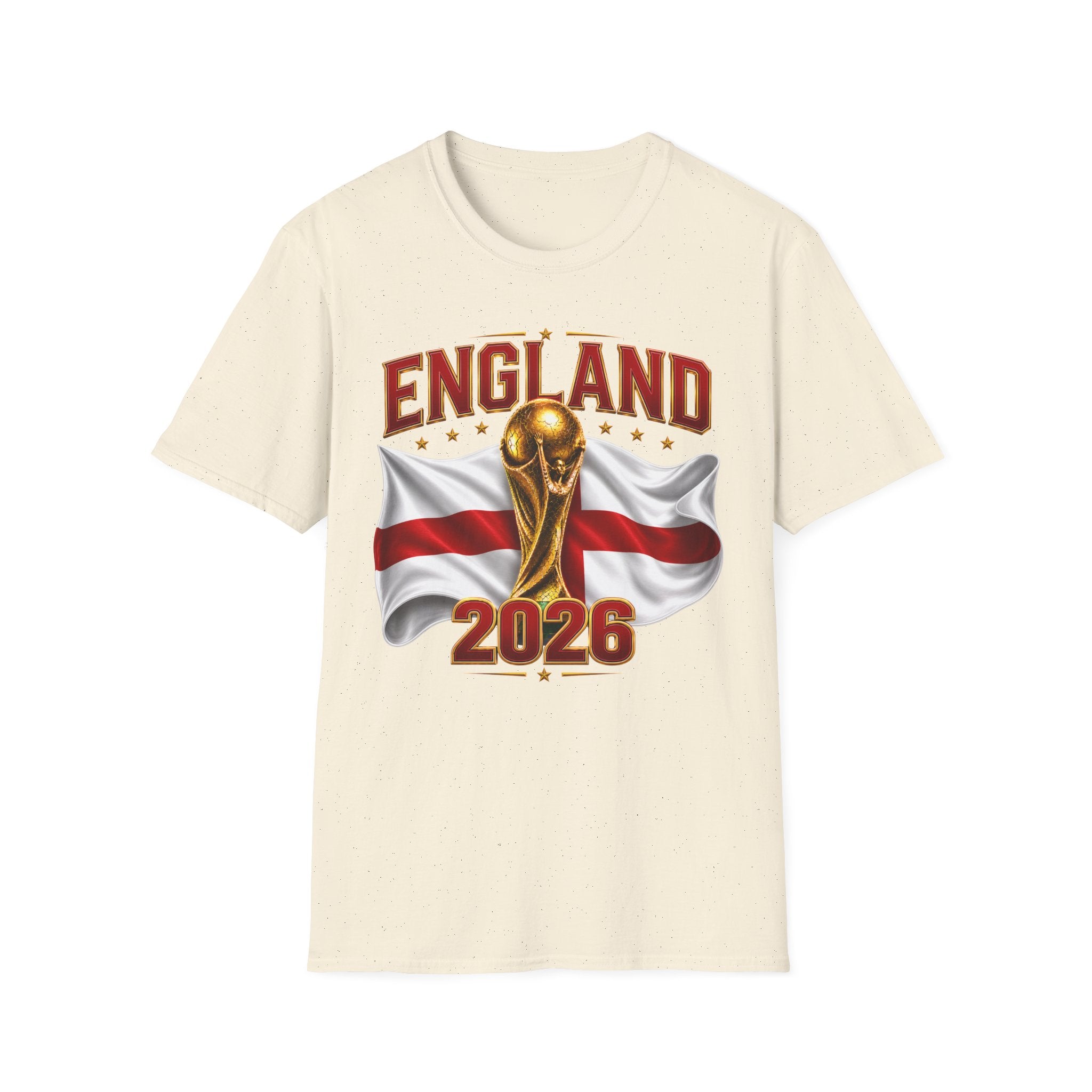 England 2026 World Cup T-Shirt — Gold Trophy & St George’s Flag Soccer Fan Tee