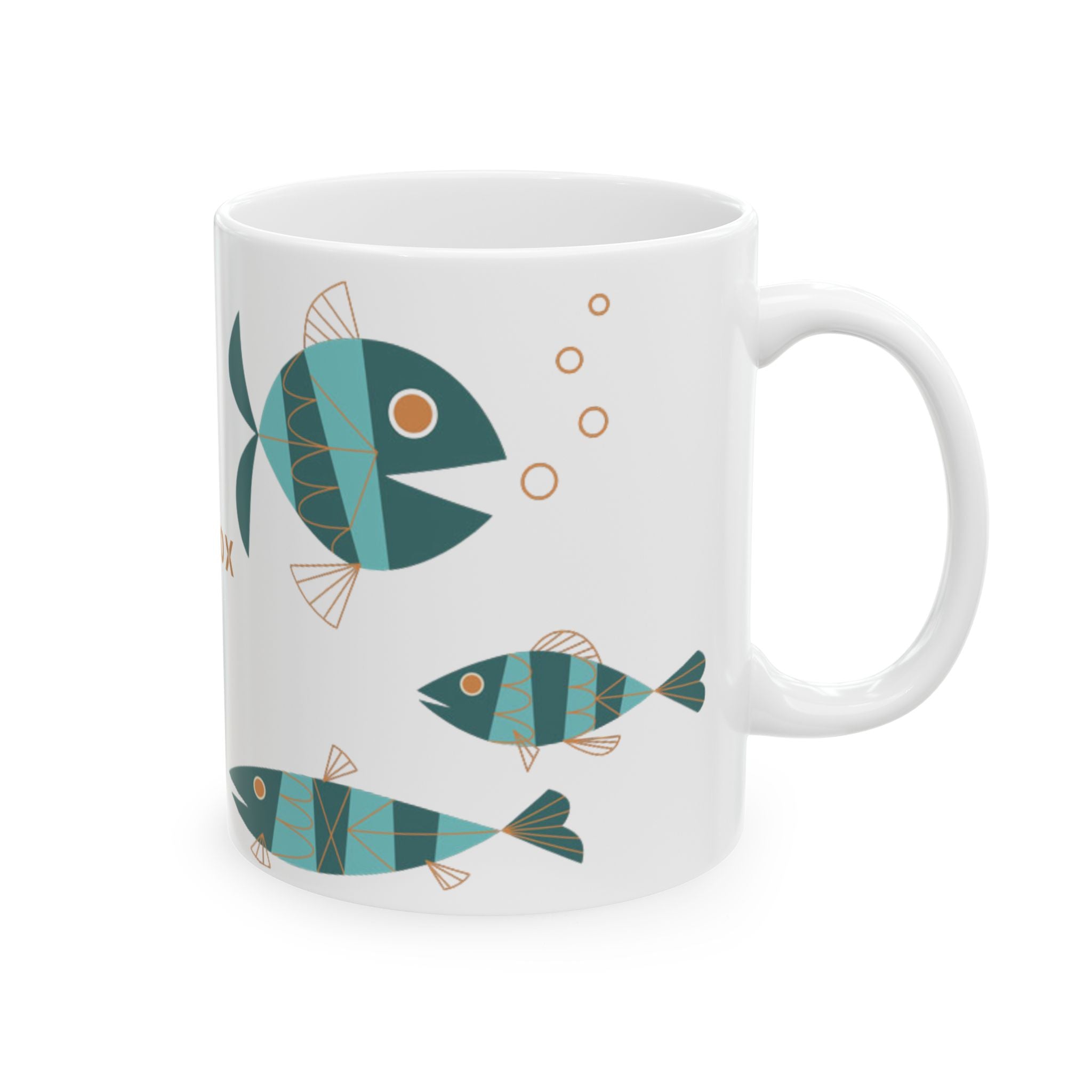 Metlox Pottery Teal Geometric Fish Mug | Ceramic Coffee Tea Cup