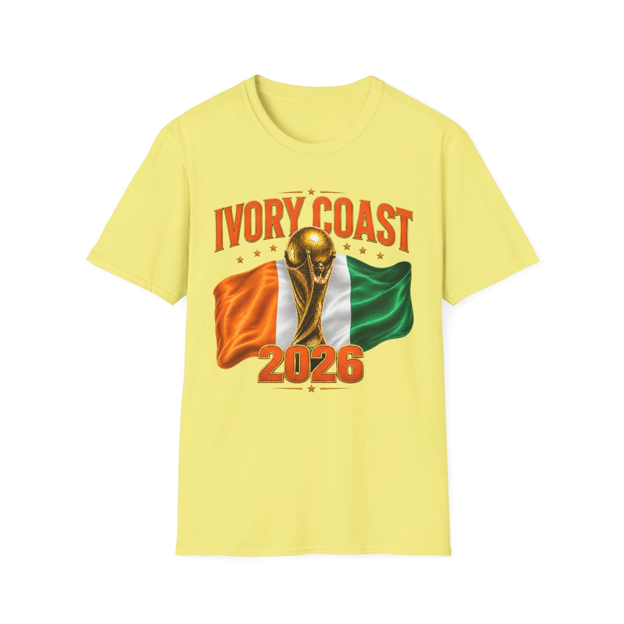 Ivory Coast 2026 World Cup T‑Shirt — FIFA Trophy & Flag Soccer Fan Tee