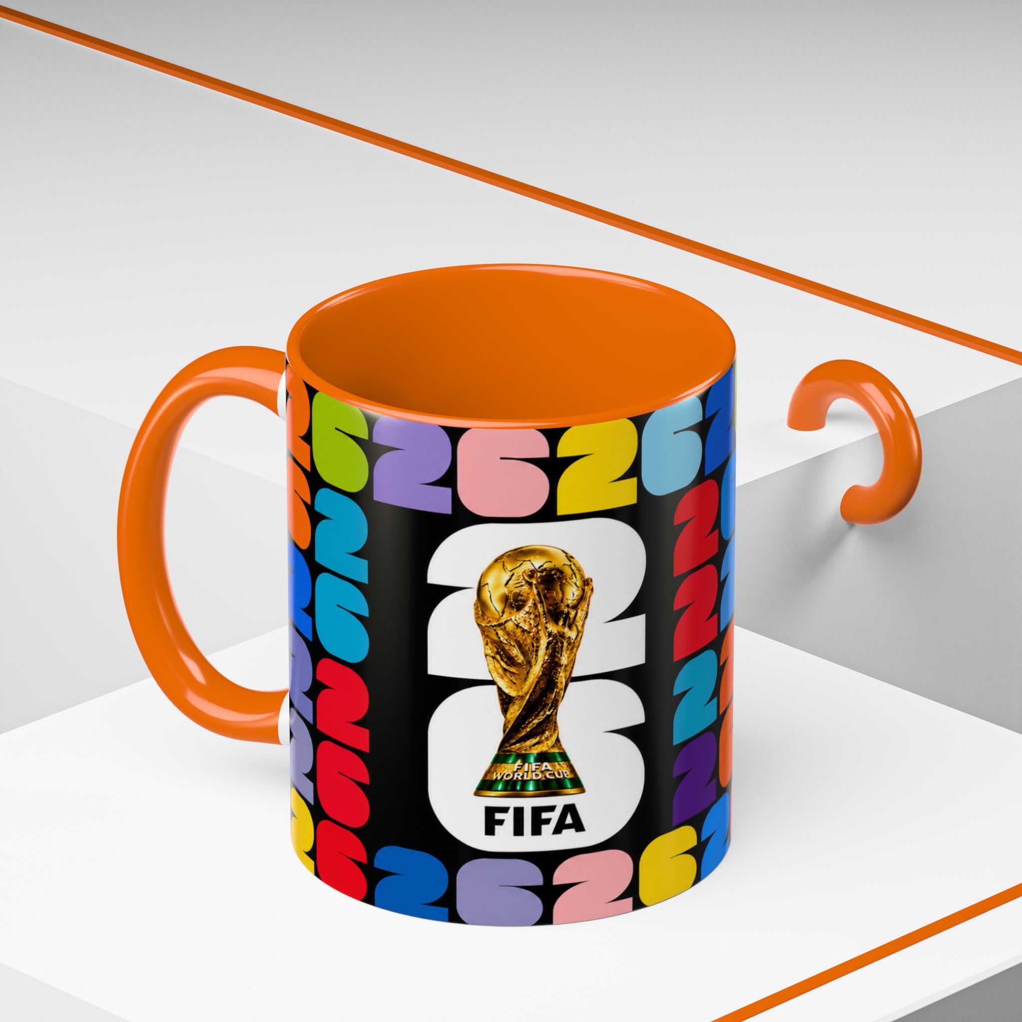 2026 World Cup Accent Coffee Mug – Colorful FIFA Trophy Design (11/15oz)