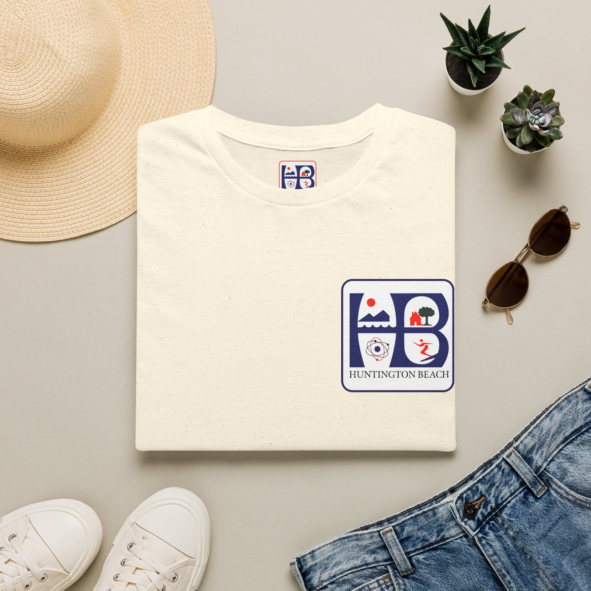 Huntington Beach Retro Logo T-Shirt — HB Surf & Sunset Tee (printed 3 side)