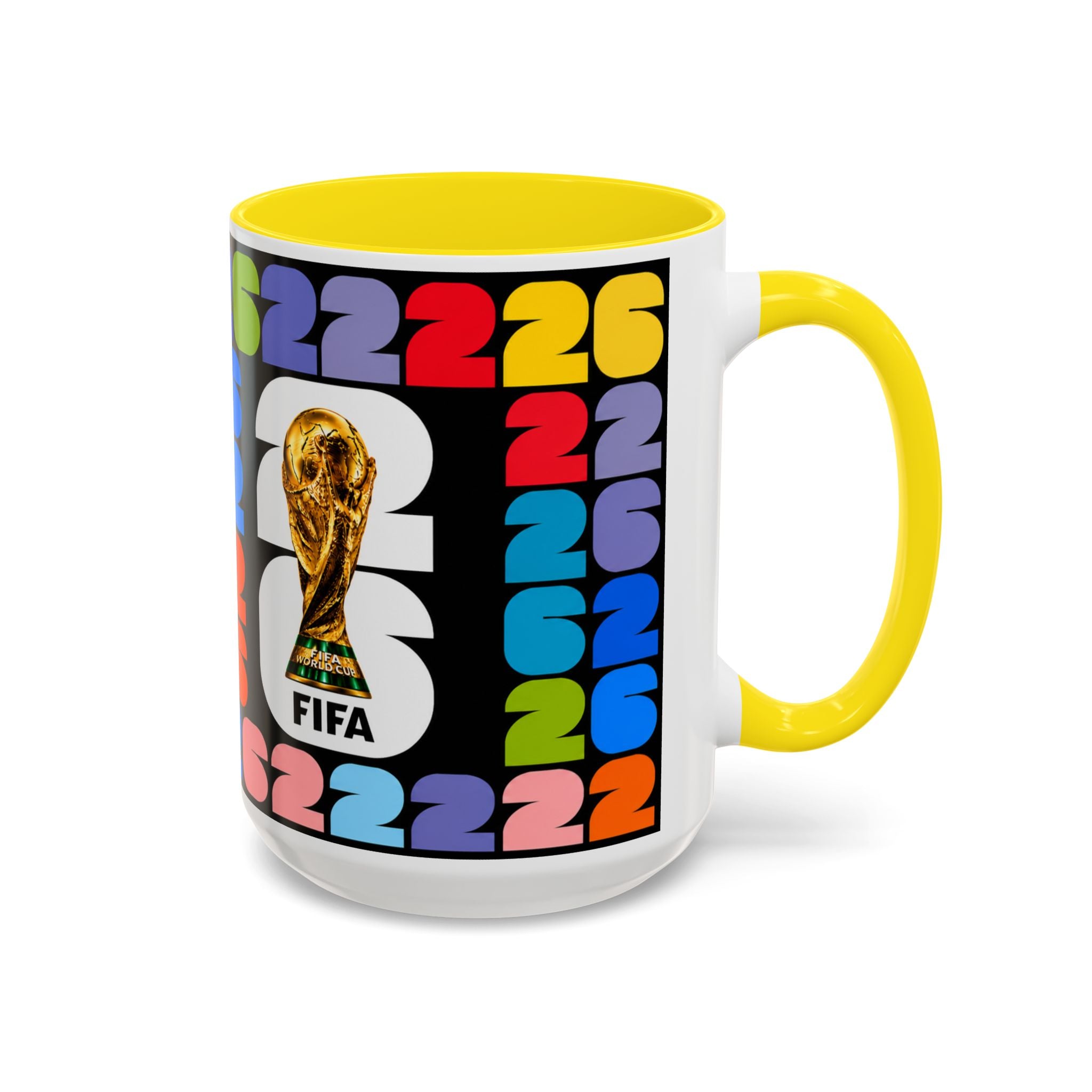 2026 World Cup Accent Coffee Mug – Colorful FIFA Trophy Design (11/15oz)