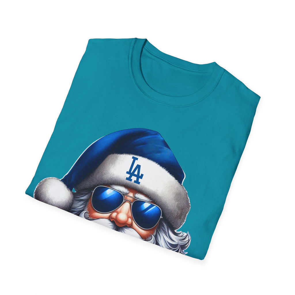 Blue Los Angeles Doyers Santa Tee | Santa Hat Graphic T-Shirt #Doyers