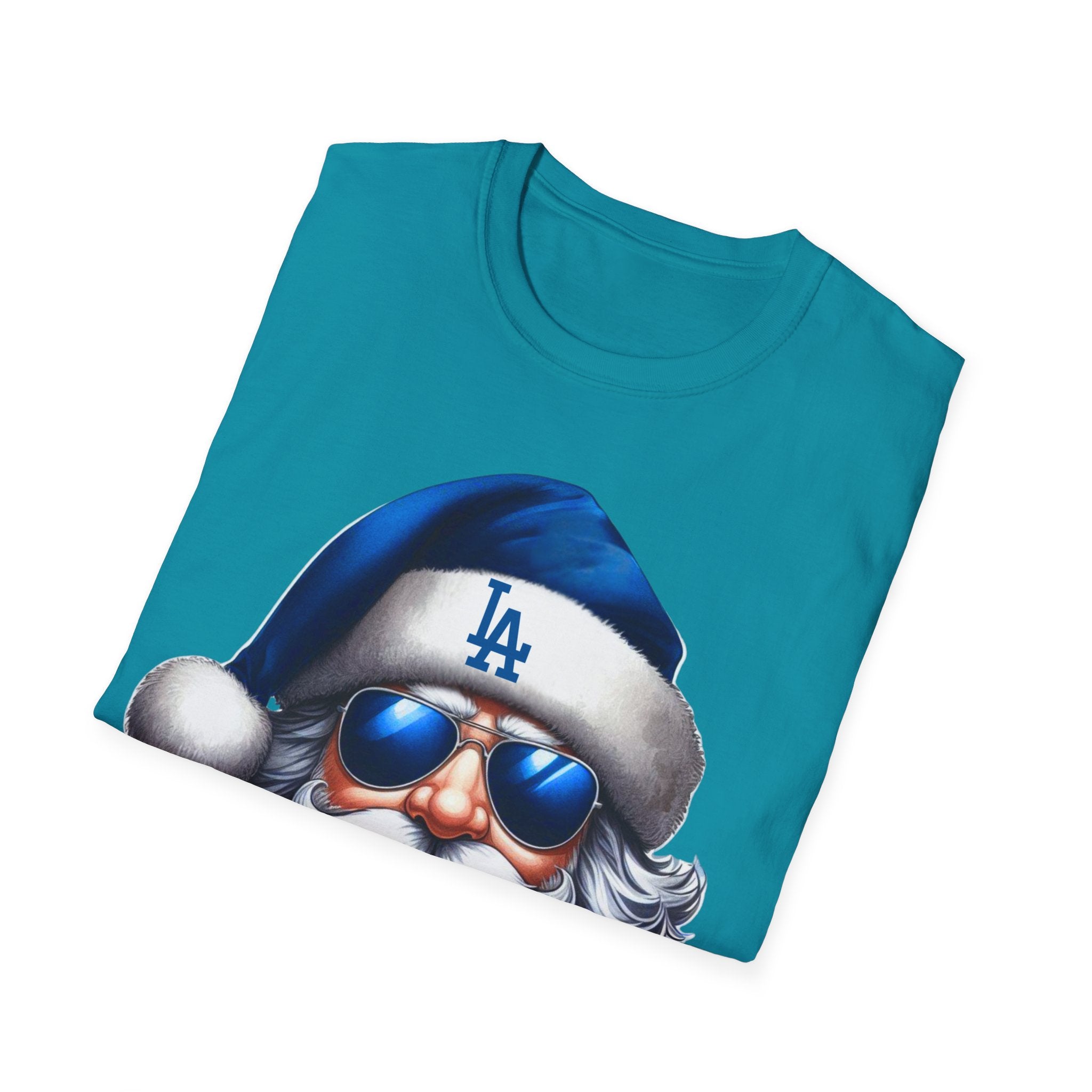Blue Los Angeles Doyers Santa Tee | Santa Hat Graphic T-Shirt #Doyers