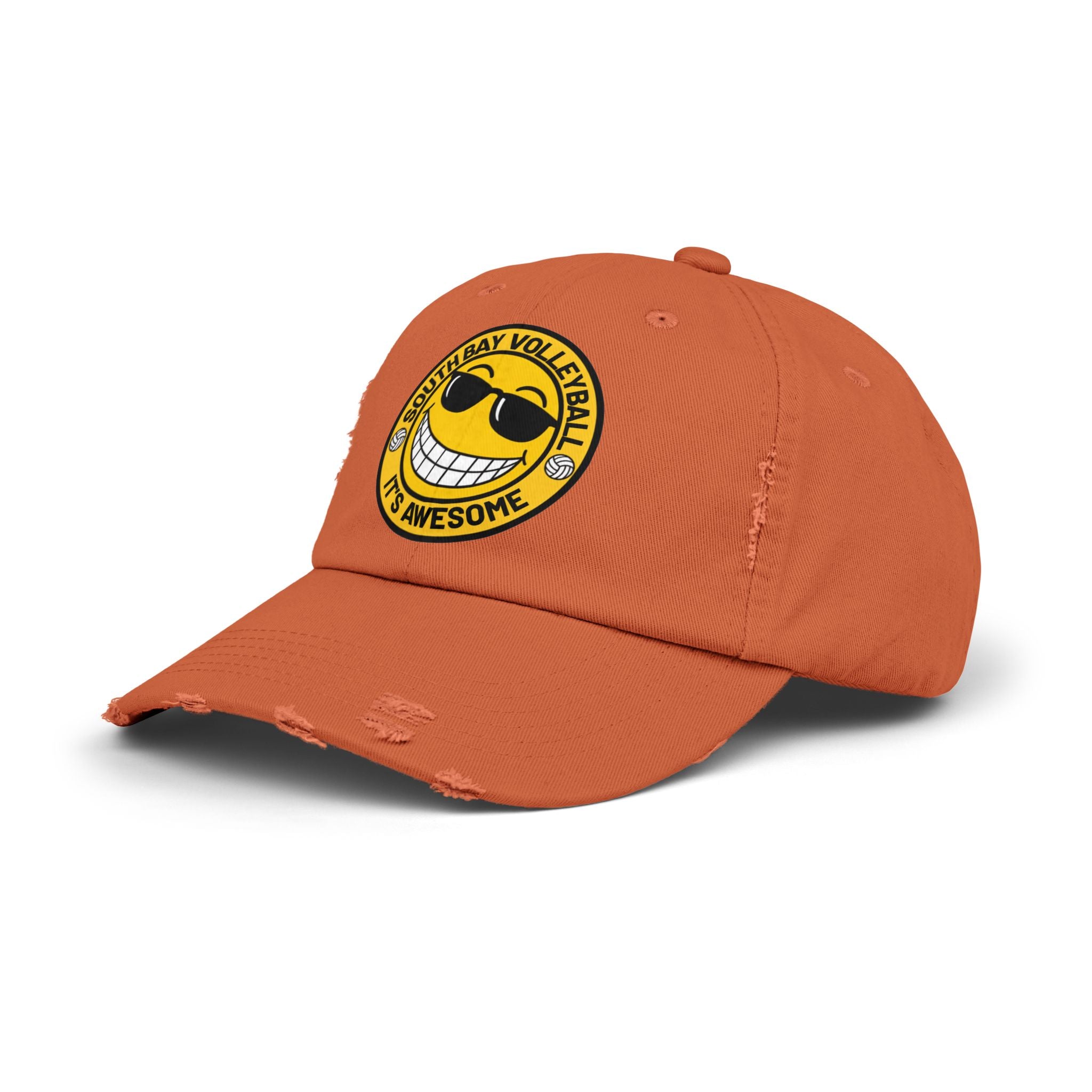 Distressed Volleyball Cap - "South Bay Volleyball It's Awesome" Smiley Logo