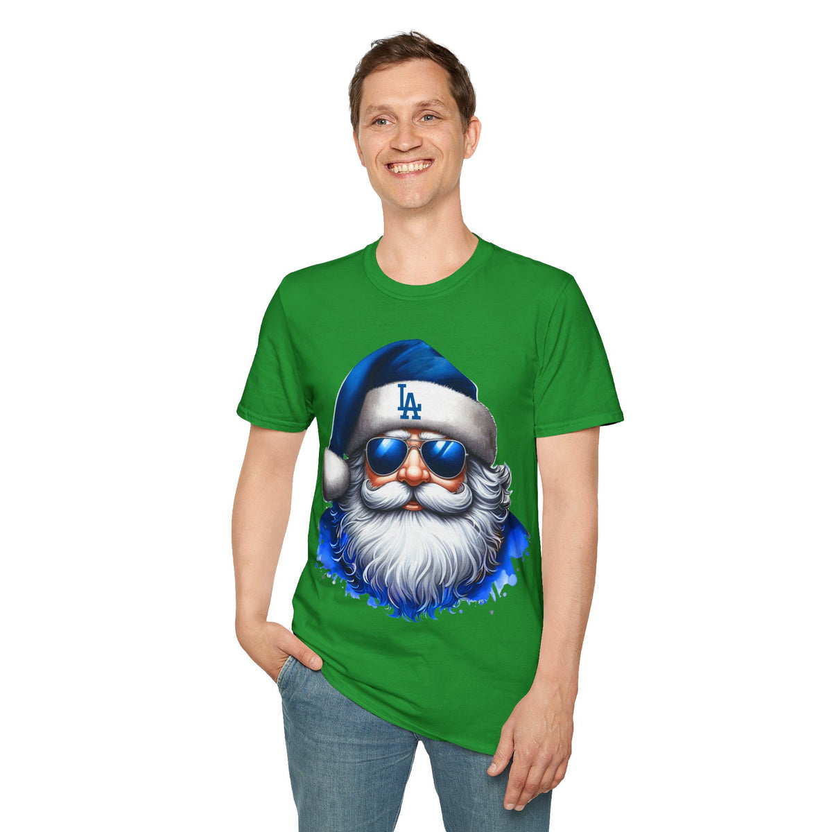 LA Dodgers Blue Santa T-Shirt — Cool Sunglasses Holiday Tee