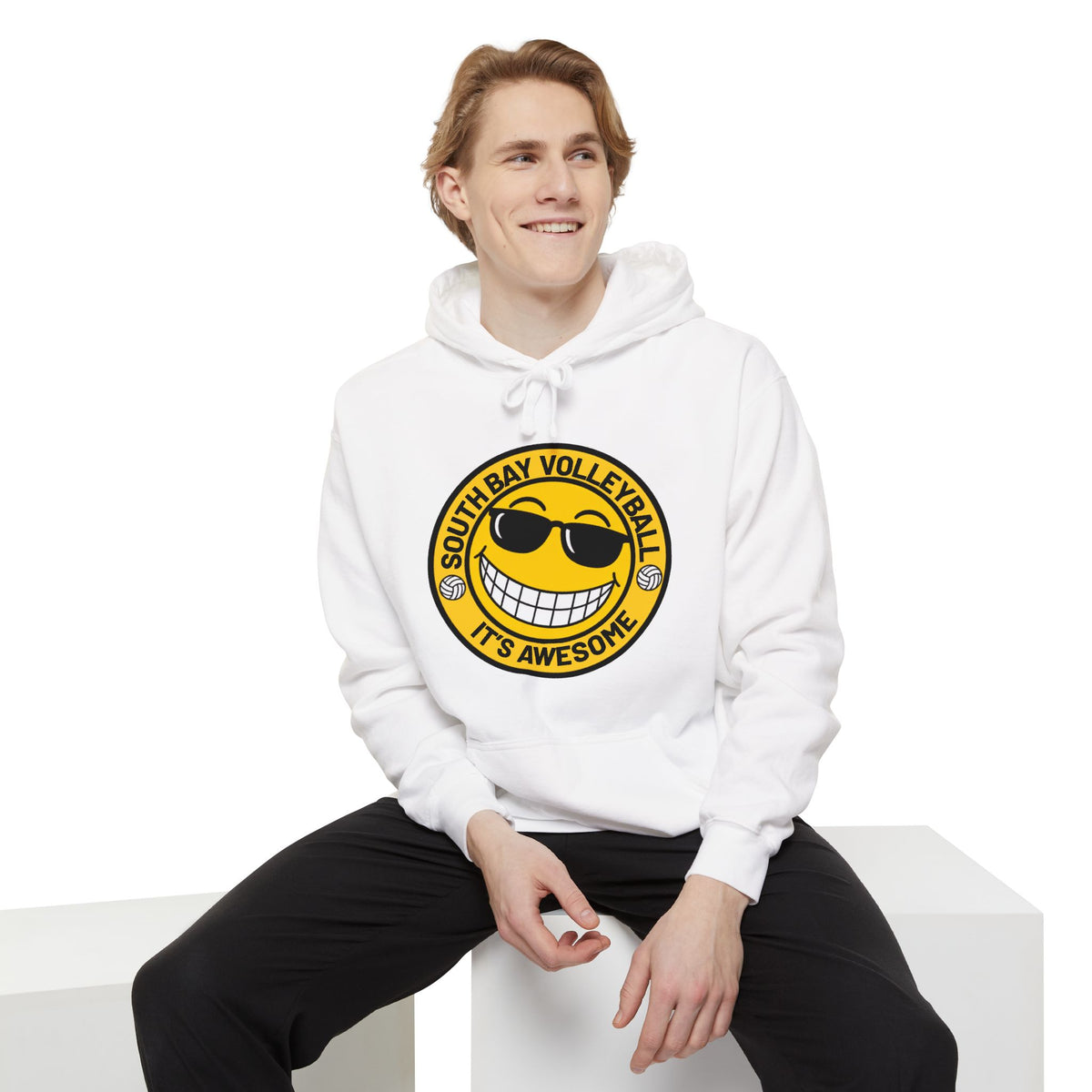 Volleyball Smiley Hoodie — "South Bay Volleyball It's Awesome" Crewneck